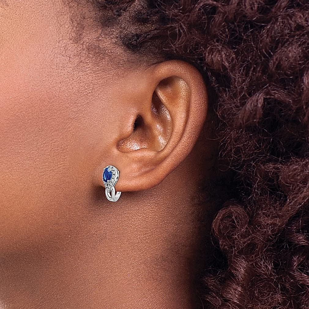 14K Solid White Gold Diamond & Blue Sapphire Huggie Hoop Earrings for Women - Elegant Small Gemstone Hoops for Everyday Wear, Parties & Special Occasions