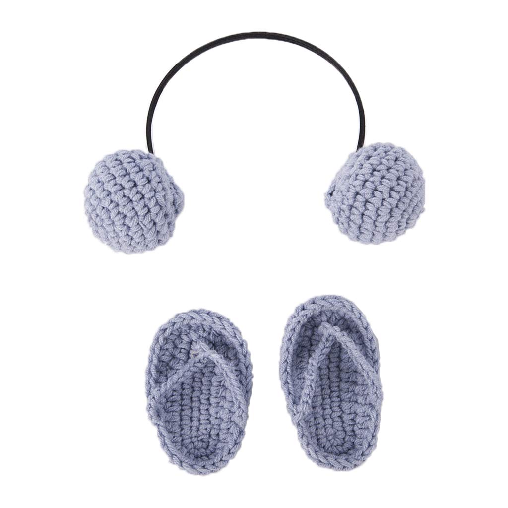 Angwang Newborn Photography Props - 2 Pcs Baby Wool Woven Headset & Mini Slippers Set (Gray) for Cute Photo Shoots, Christening & First Birthday Memories