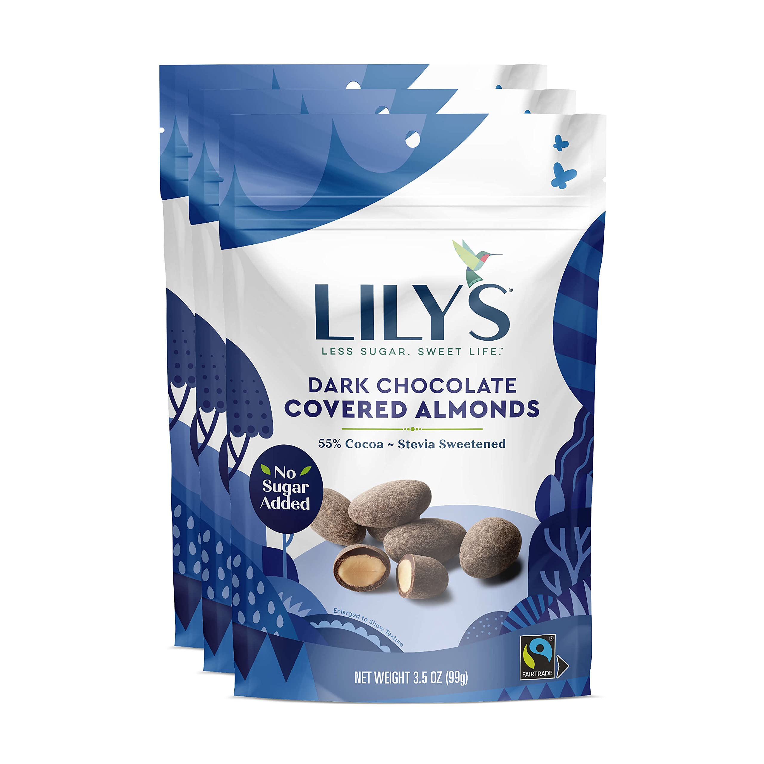 Lily's Sweets Sugar-Free Dark Chocolate Covered Almonds with Stevia | Keto, Low-Carb, Gluten-Free & Non-GMO Snacks | Fair Trade Certified | Perfect for Christmas Gifts, Keto Diet & Healthy Lifestyle | 3.5 Oz (Pack of 3), 10.5 Oz Total