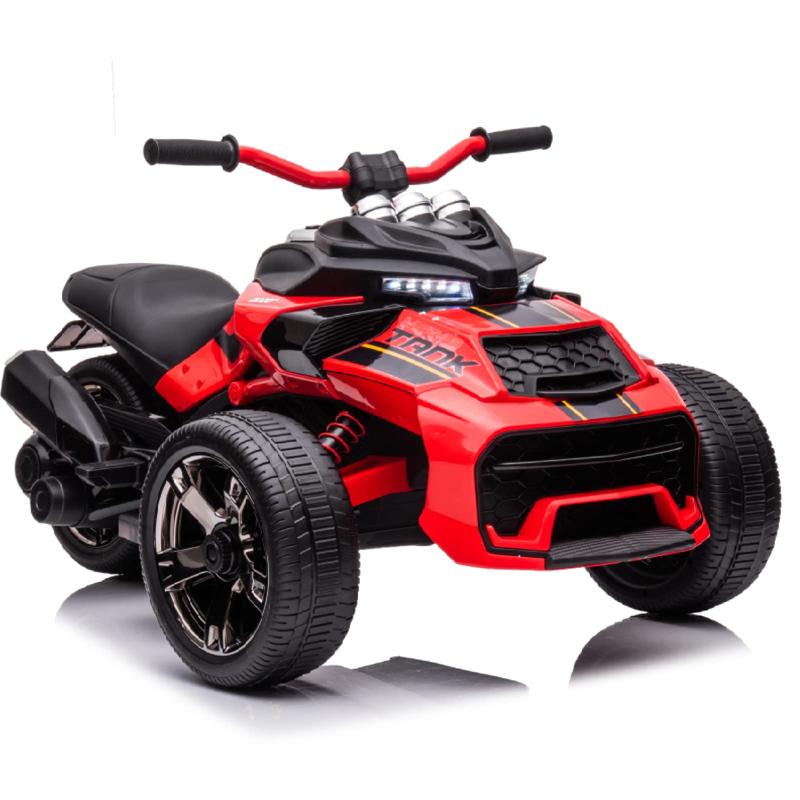 **POSTACK 24V Kids Electric ATV 3-Wheeler Ride-On Motorcycle with EVA Tires, LED Lights & Music – Battery-Powered Toy Car for Boys & Girls (Red) – Perfect Gift for Birthdays, Outdoor Play & Toddler Adventures**