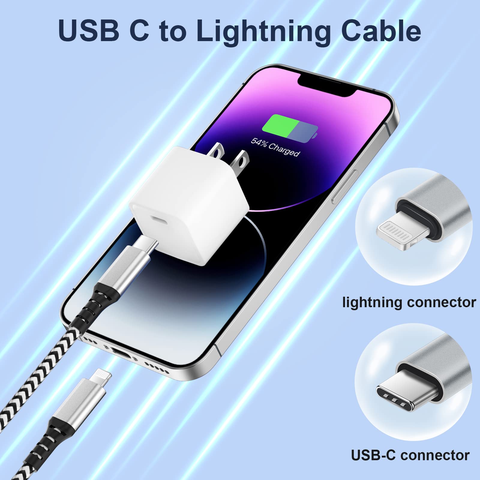 Deegotech MFi Certified USB C to Lightning Cable 10ft - Fast Charging Nylon Braided Cord for iPhone 14/13/12/11 Pro Max/Pro, iPad, AirPods | Durable 3m Long Cable for Home, Office & Travel Charging