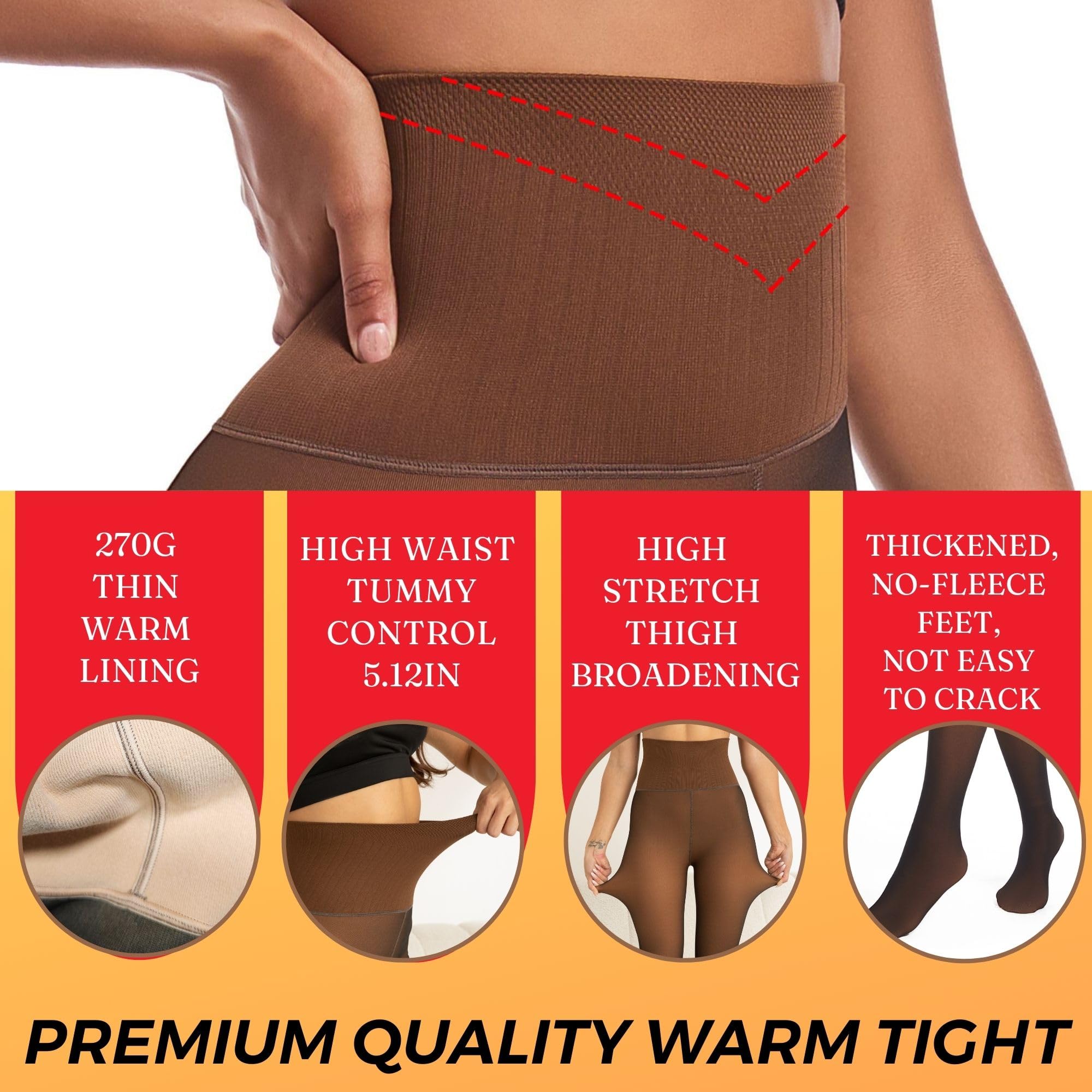 Soxbang Women's Fleece Lined Thermal Tights - High Waist Opaque Leggings, Fake Translucent Warm Pantyhose for Winter, Cold Weather & Outdoor Activities