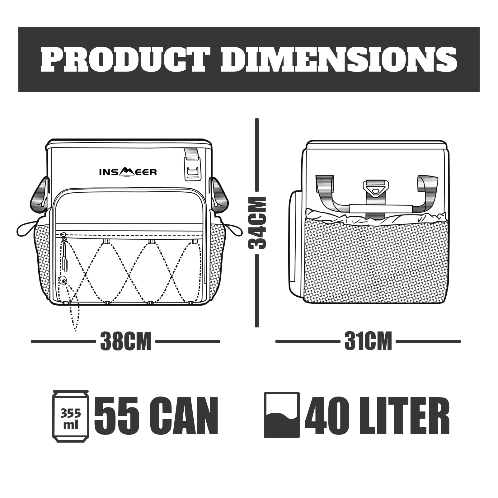 INSMEER 55 Can Collapsible Soft Cooler with Wheels & Handle - Leakproof Insulated Rolling Cooler Bag with All-Terrain Cart - Portable Large Travel Cooler for Beach, Camping, Picnics, Grocery Shopping, Tailgating & Outdoor Adventures