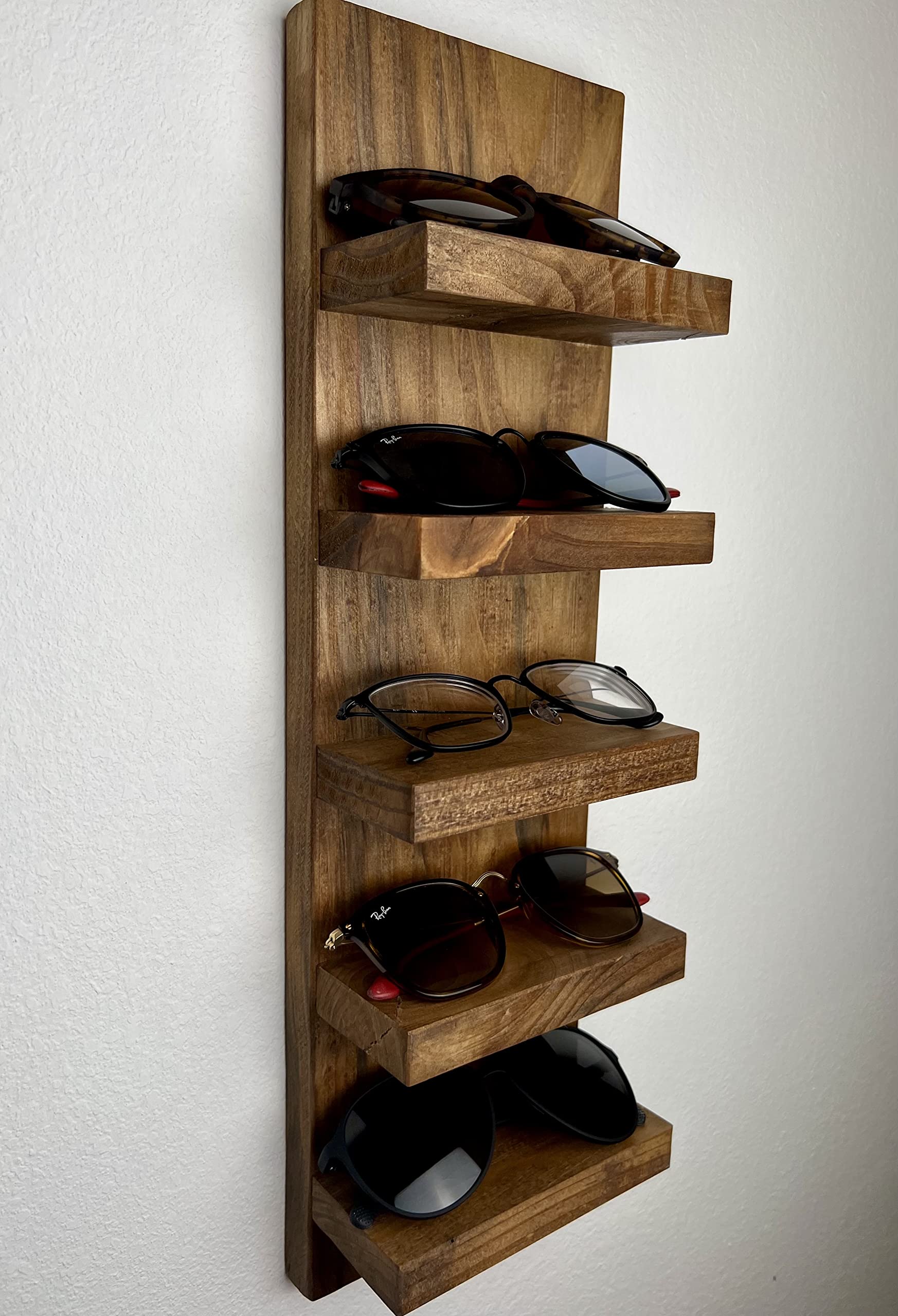 Wooden Sunglasses Shelf - Floating Wall Shelf for Entryway Organization | Eyeglass Rack & Storage Solution | Premium Wall Mounted Shelving (10-Shelf Set, Black) - Perfect for Bathroom, Bedroom, or Office Accessory Display