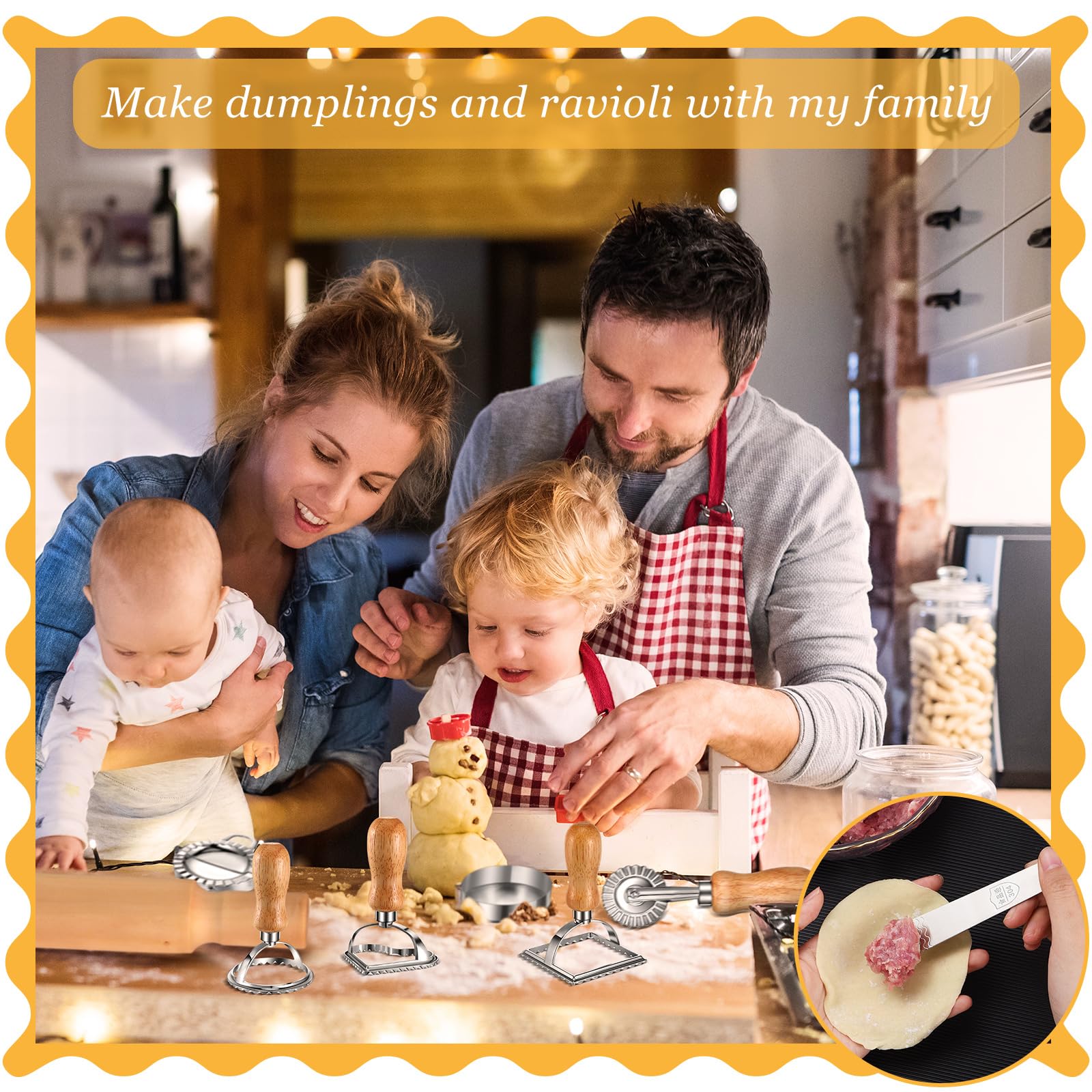 13-Piece Pasta Maker Kit with 5 Ravioli Stamps, Roller Wheel, Drying Rack, Wooden Rolling Pin & 5 Stainless Steel Dumpling Molds - Perfect for Homemade Pasta, Ravioli, Dumplings & Italian Cooking