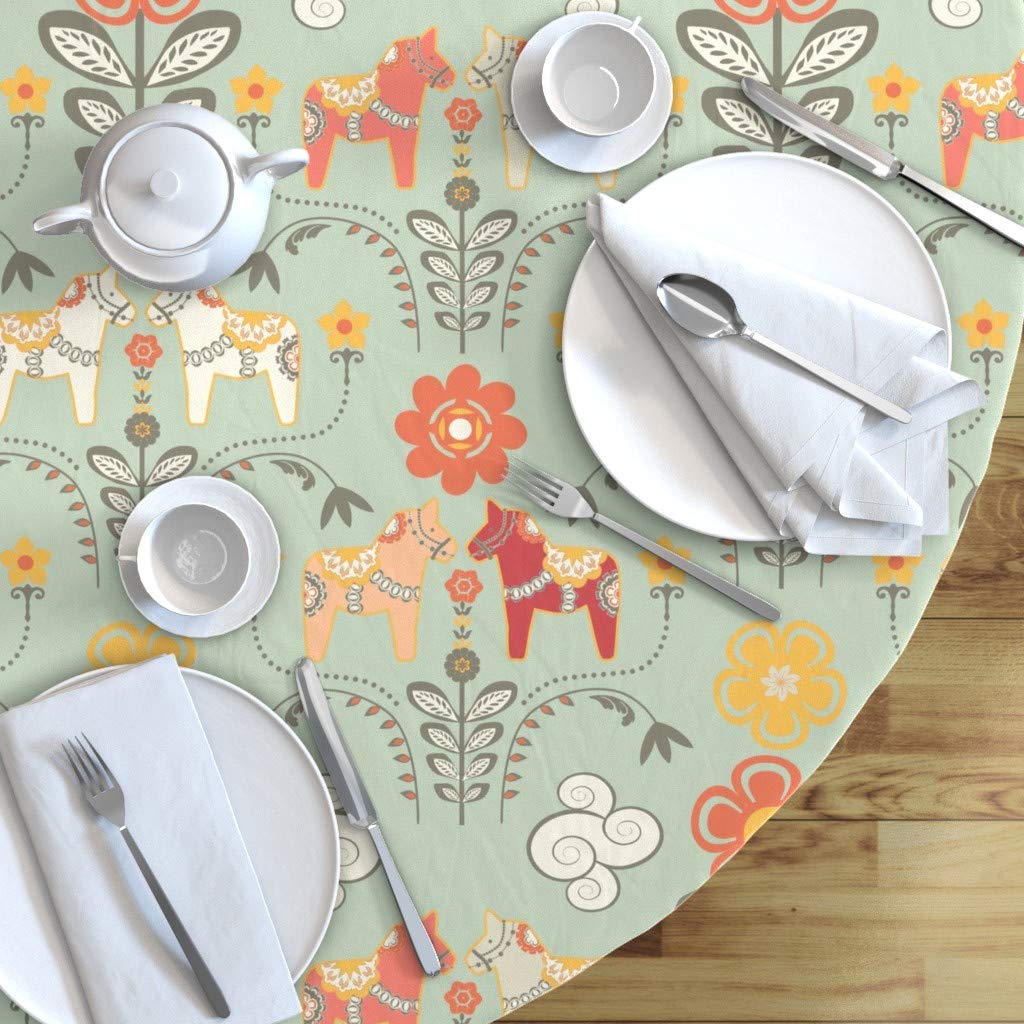 Custom Dala Horse Floral Scandinavian Tablecloth - 70