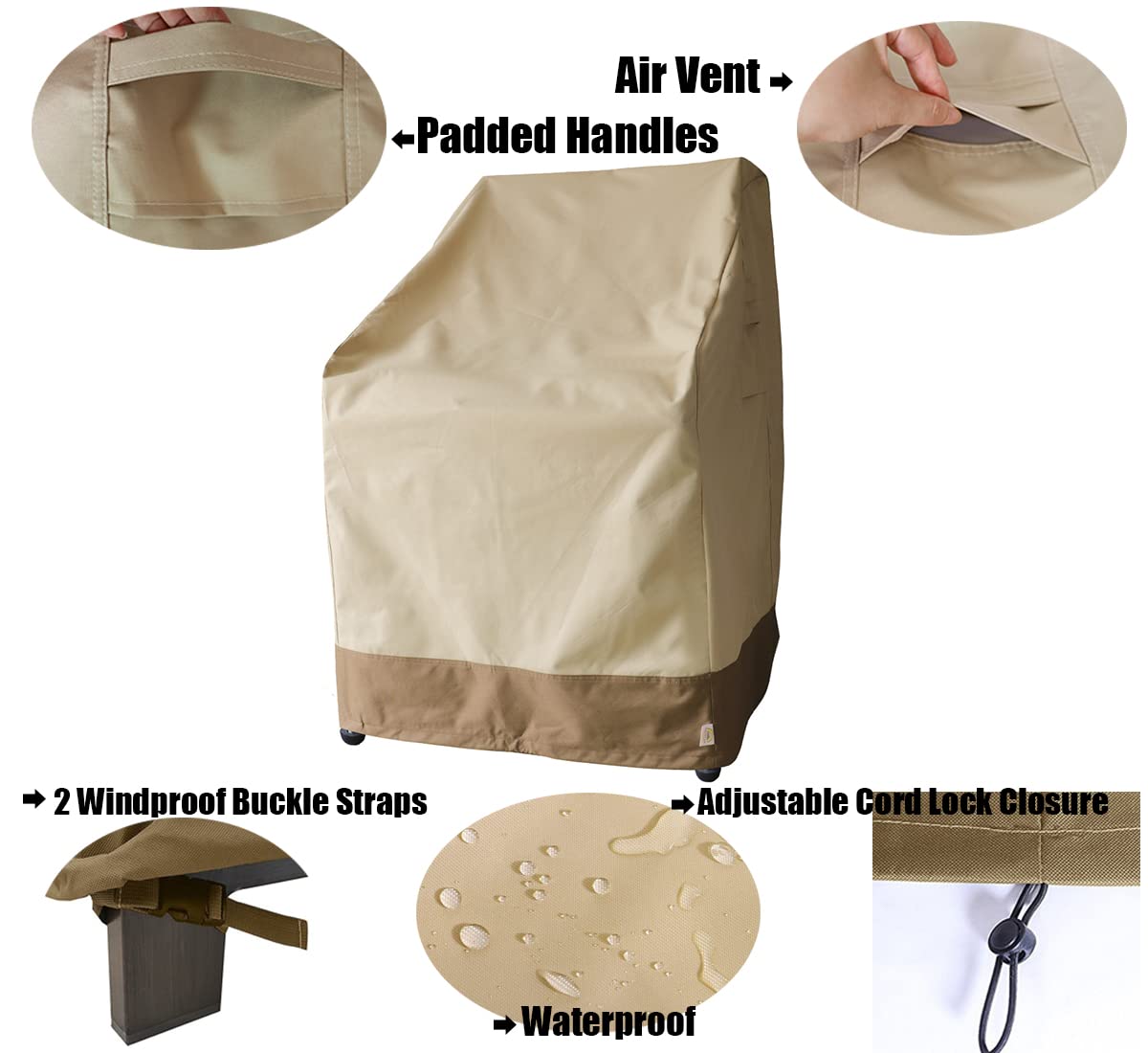 **Durable Waterproof Patio Stackable Chairs Cover - Large Outdoor Stacking Chair Protector Fits Up to 8 Chairs - Perfect for Backyard, Garden, and Poolside Use**