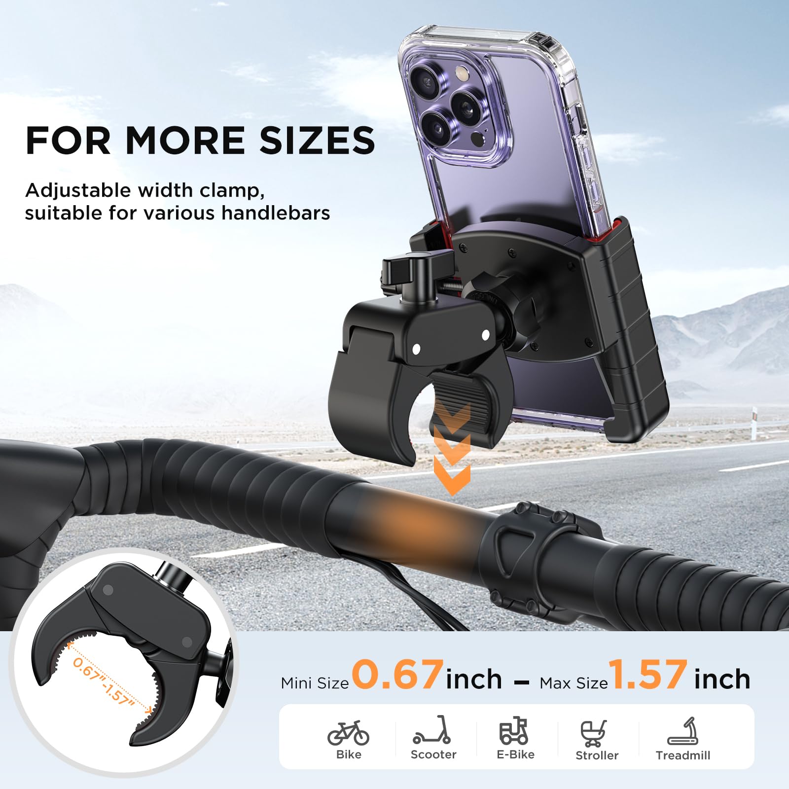 Miracase Bike Phone Mount - Universal Motorcycle & Bicycle Handlebar Phone Holder with Quick Lock System, Compatible with iPhone Samsung (4-7