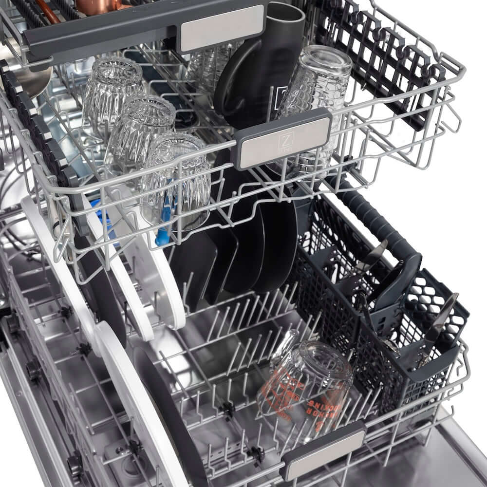 ZLINE Autograph Edition 24 Inch Black Matte Dishwasher with Polished Gold Handle - 45dBa Ultra Quiet, 3rd Rack Tall Tub Design for Large Families | Modern Kitchen Appliance for Spacious Homes & Open Concept Living Spaces