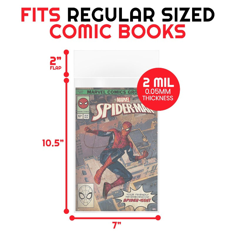 Evoretro 2 MIL Clear Comic Book Bags for Regular Comics - Acid-Free Archival Protection for Collectible Storage & Display