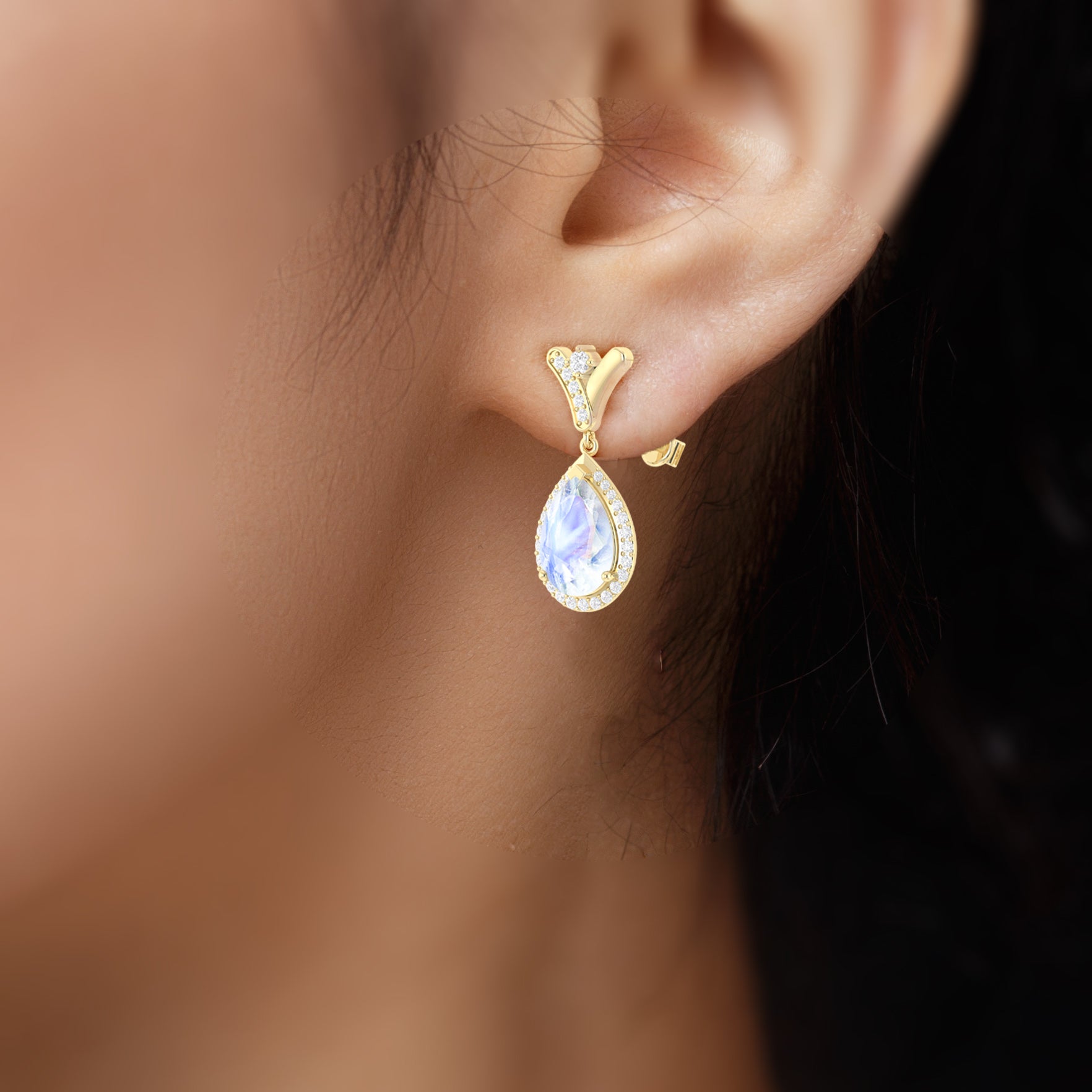Natural Moonstone Drop Earrings - V-Shape Design with Push Back Closure for Women | Perfect for Weddings, Parties & Everyday Wear