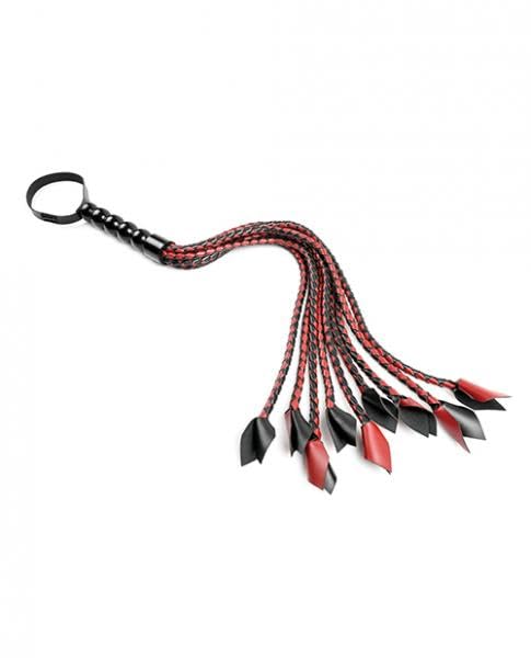 Premium Saffron Braided Flogger - Red & Black Leather BDSM Whip for Sensual Play, Spanking, and Role-Playing - Perfect for Couples, Beginners, and Advanced Users