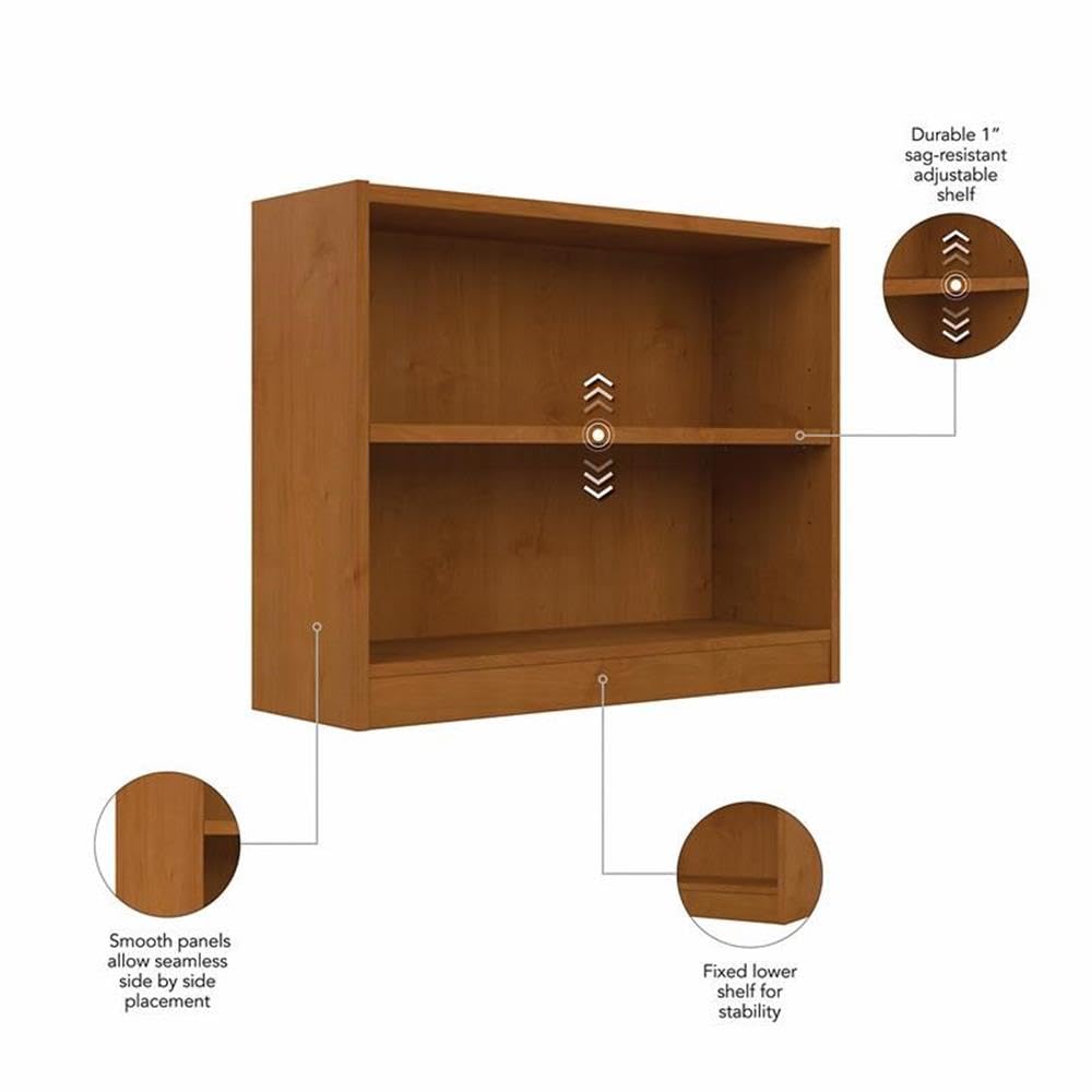 Bush Furniture Universal Small 2 Shelf Bookcase in Natural Cherry - Compact Book Storage for Home Office, Living Room & Bedroom