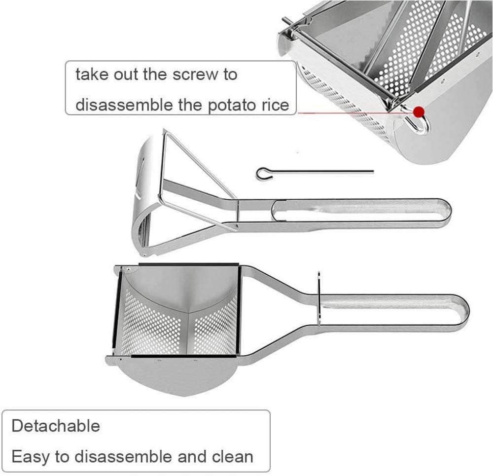 Premium Stainless Steel Potato Ricer & Masher - Heavy Duty Food Strainer for Creamy Mashed Potatoes, Purees, Baby Food & Juicing - Ideal for Kitchen, Restaurant & Meal Prep (Silver)