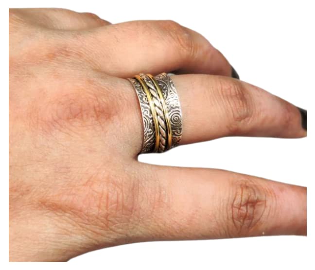 925 Sterling Silver Filigree Spinner Ring - Handmade Meditation & Fidget Ring for Anxiety Relief, Two-Tone Thumb Ring for Men & Women - Perfect Christmas Gift for Stress Relief, Focus & Relaxation (Oxidized Finish)
