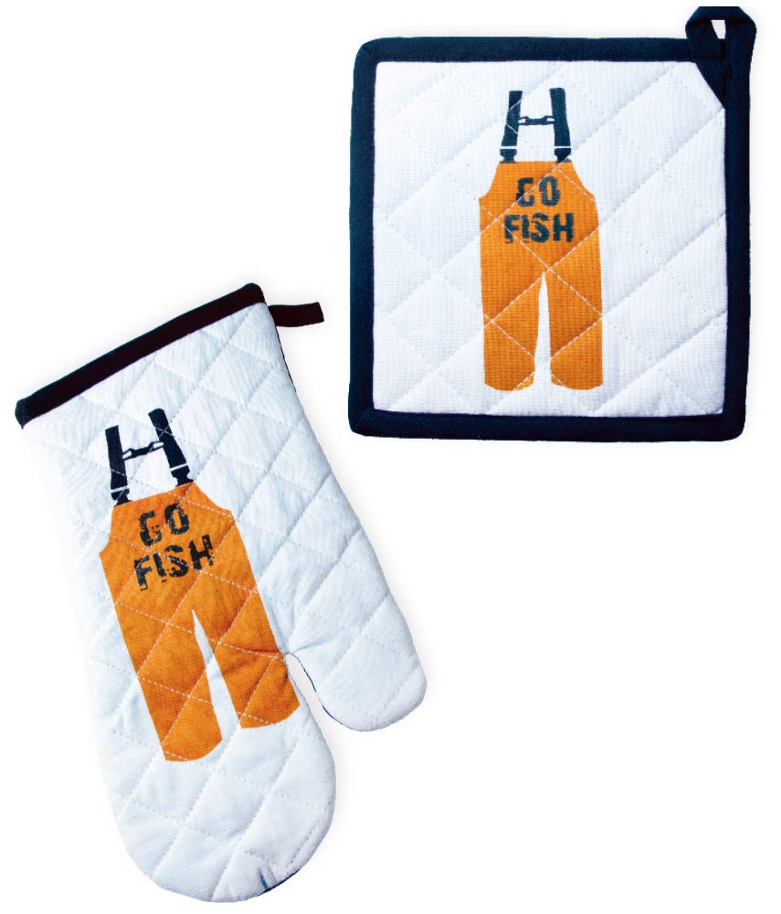 Boston International Cotton Oven Mitt and Pot Holder Set of 2 - Heat Resistant Kitchen Gloves for Baking, Cooking & Grilling - Perfect for Home Chefs & BBQ Enthusiasts