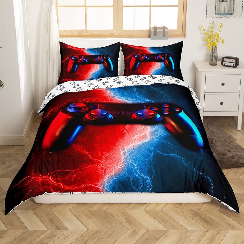 Feelyou Gaming Duvet Cover Set - Soft Video Game Controller Design for Boys & Kids - Queen Size Zipper Closure - Perfect for Teen Bedrooms, Game Themed Decor, and Cozy Gaming Nights