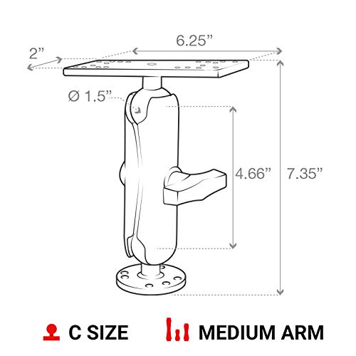 RAM Mounts RAM-111U Marine Electronic Mount with Medium Arm - Compatible with Garmin, Humminbird, Lowrance & More - Perfect for Boating, Fishing & Water Sports