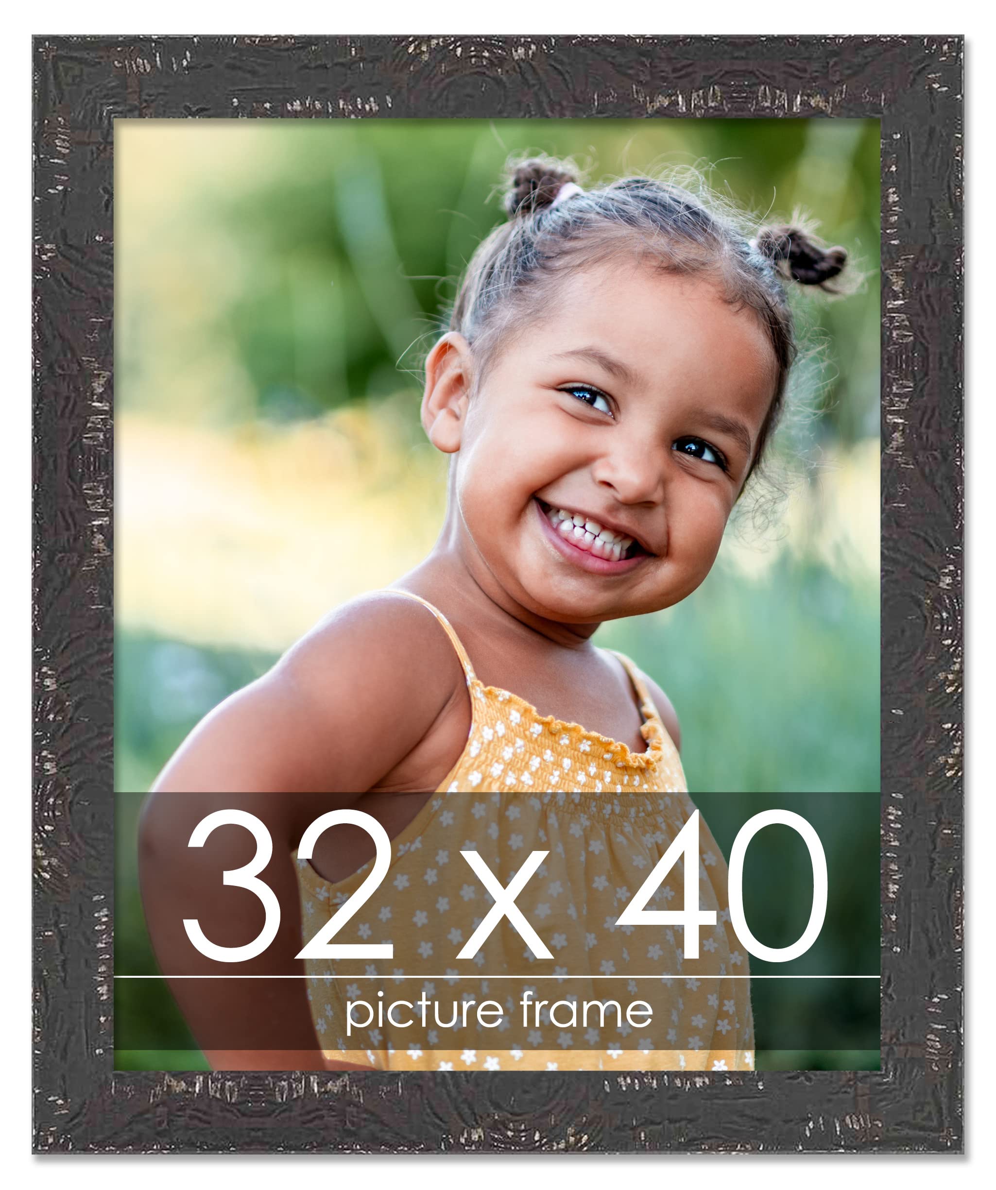 32x40 Rustic Black Farmhouse Picture Frame - Solid Wood Photo Frame with UV Acrylic, Foam Backing & Hanging Hardware - Perfect for Wall Art, Gallery Displays & Home Decor (32