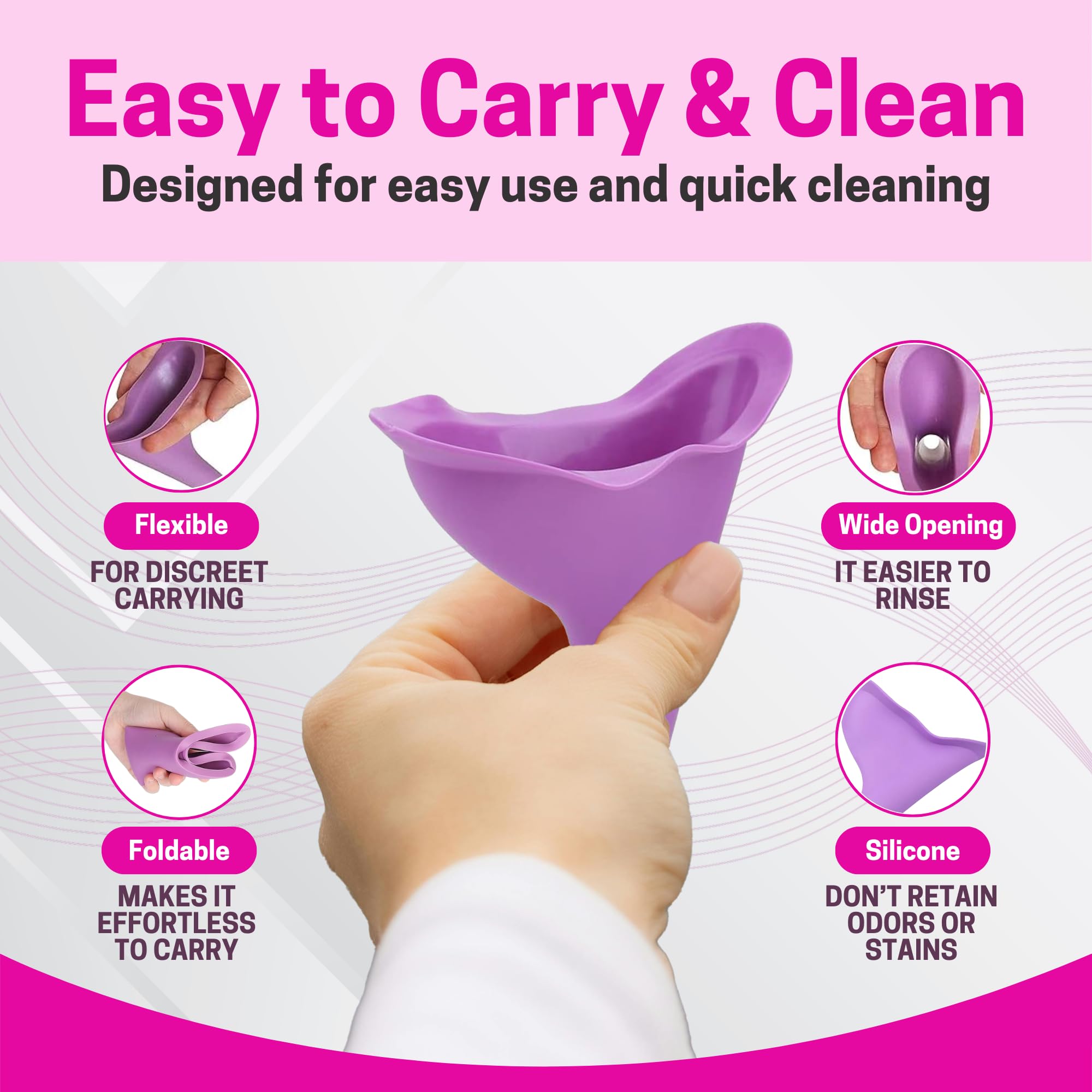 Travel Urinal for Women - Spill Proof, Reusable & Lightweight Female Urination Device - Stand Up Pee Portable Urinal for Camping, Hiking, Road Trips & BBL Post Surgery Supplies