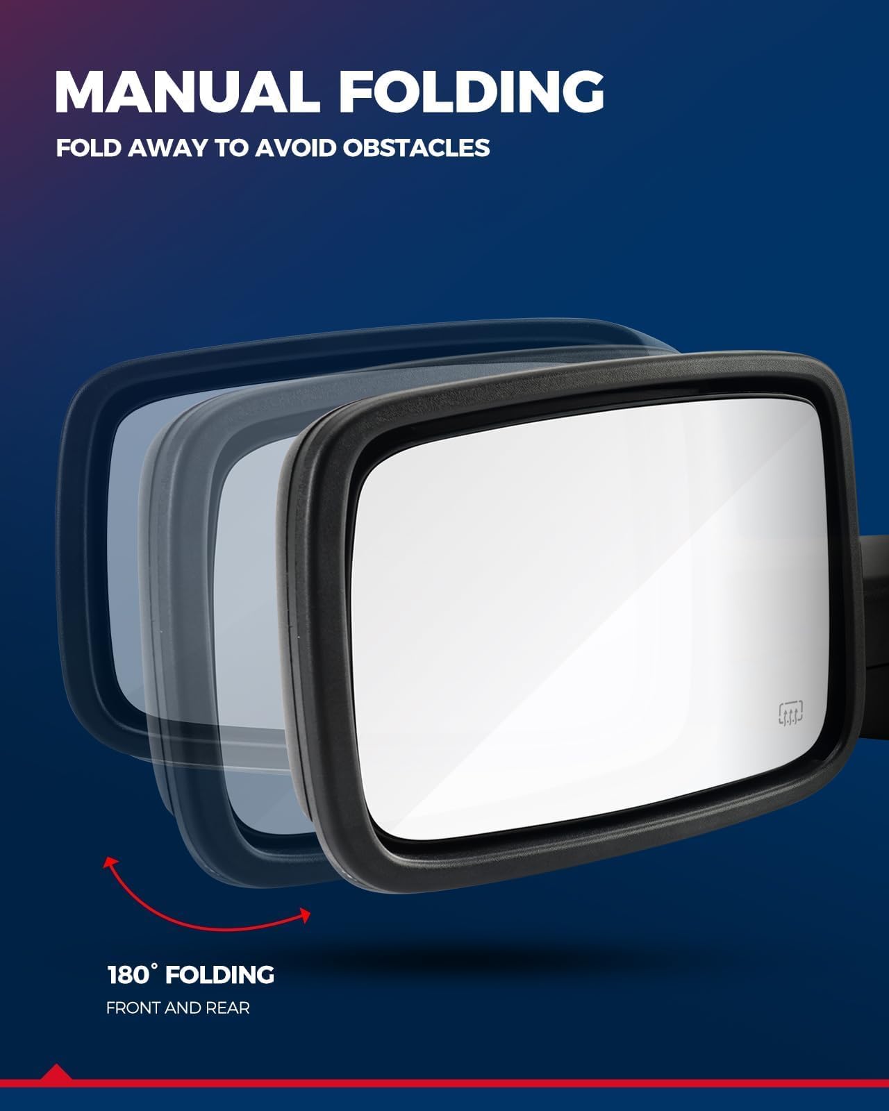 KAX 1 Pair Towing Mirrors for Ram 1500/2500/3500 - Manual Folding & Upturn, Plane & Convex Glass - Perfect for Towing, Off-Roading & Heavy-Duty Use