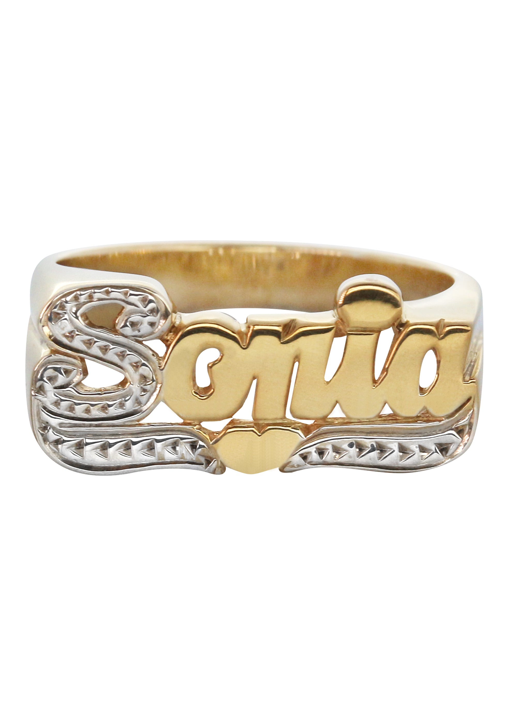 14K Two Tone Diamond Cut Gold Name Ring - Personalized Custom Jewelry for Women | 3.7g Solid Gold Ring for Anniversary, Birthday & Special Occasion Gifts