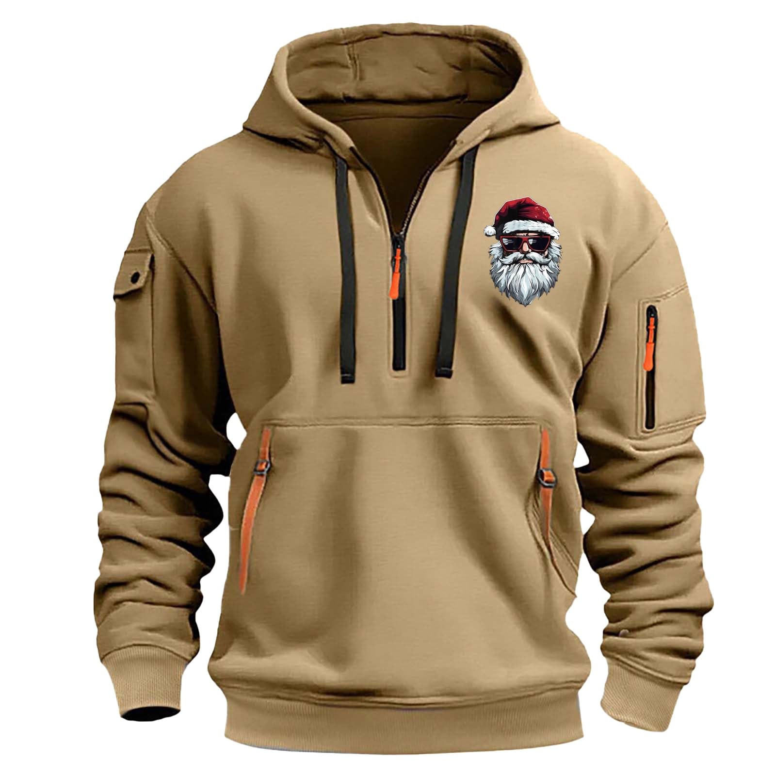 Men's Lightweight Half Zip Hoodie - Loose Fit Pullover for Christmas & Casual Wear