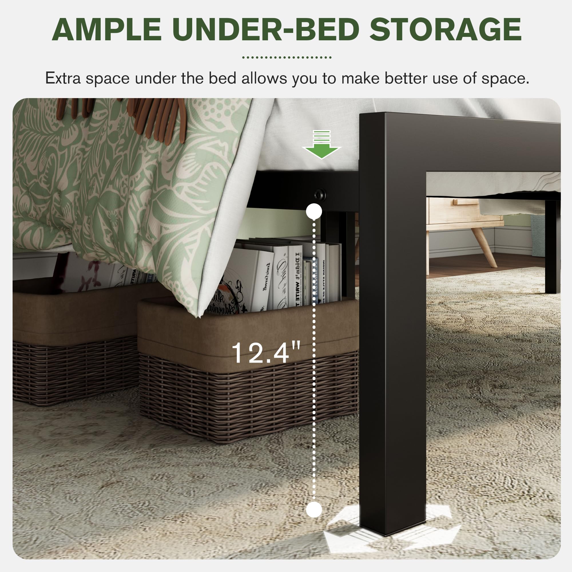 Heavy Duty Queen Size Platform Bed Frame with Upholstered Button Tufted Headboard - 17 Reinforced Metal Slats, 11