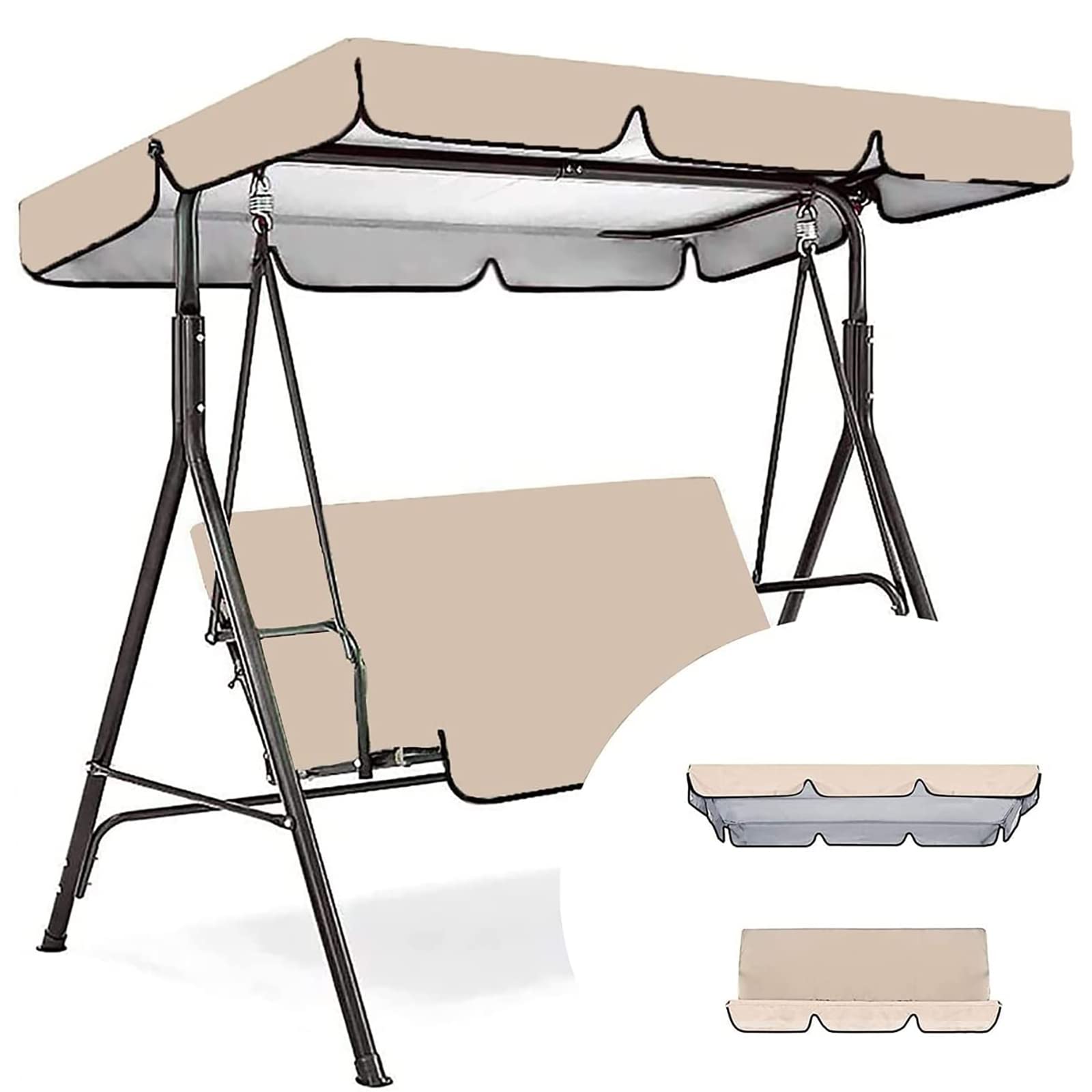 Waterproof Patio Swing Canopy Cover & Cushion Cover Set - Outdoor Swing Seat Protection for Porch, Yard, Garden - Sunshade Top Replacement for All-Weather Use