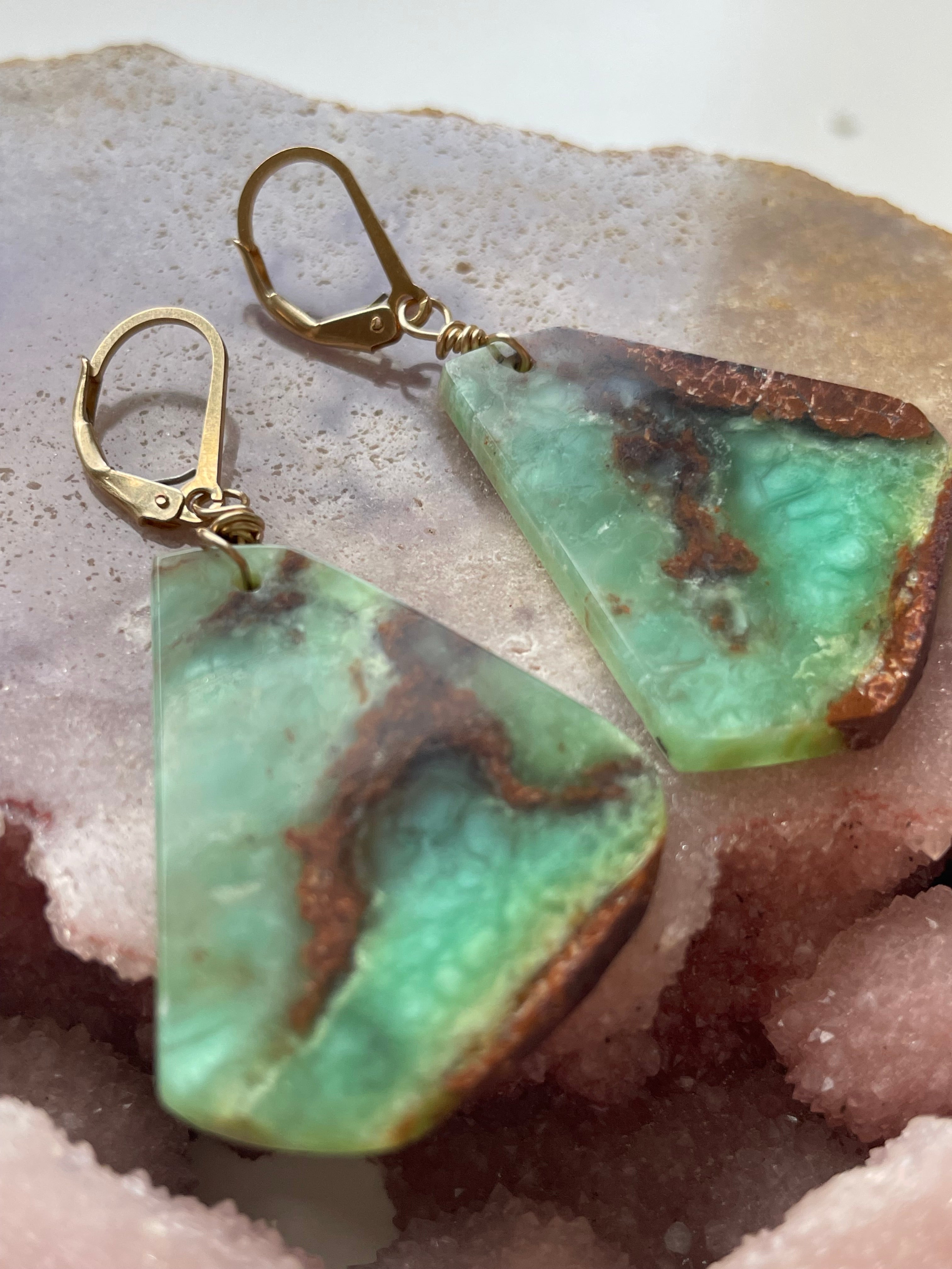 Leverback Chrysoprase Gold-Filled Statement Crystal Gemstone Earrings for Women | Elegant Dangle Drop Earrings for Party, Wedding & Special Occasions