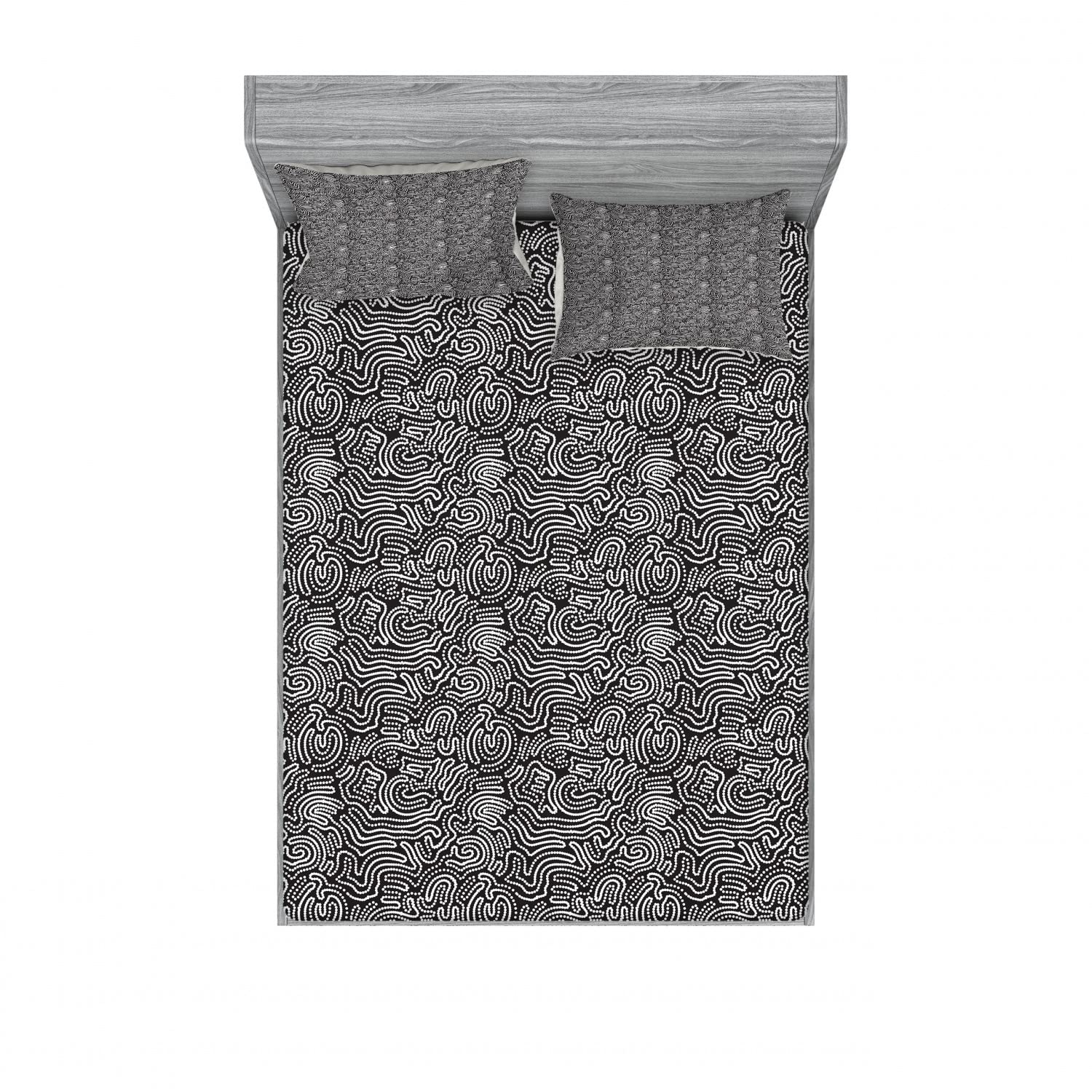 Ambesonne Black and White 2-Pack Queen Size Fitted Sheet Set with 4 Pillow Shams - Modern Dotted Lines Pattern Bedding Decor for Master Bedroom, Guest Room & Dorm - Soft Breathable Fabric for All-Season Comfort