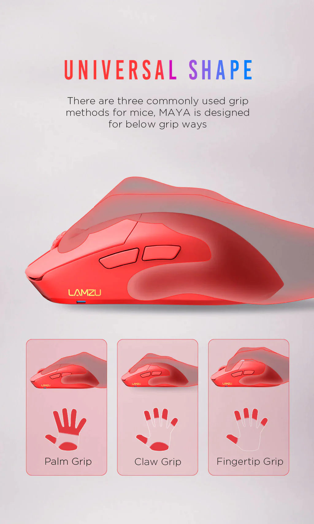 Lamzu Maya Wireless Gaming Mouse - Cloud Grey | 4K Compatible | Lightweight Ergonomic Design for FPS, MOBA, and MMO Gaming | Perfect for Esports & Competitive Play