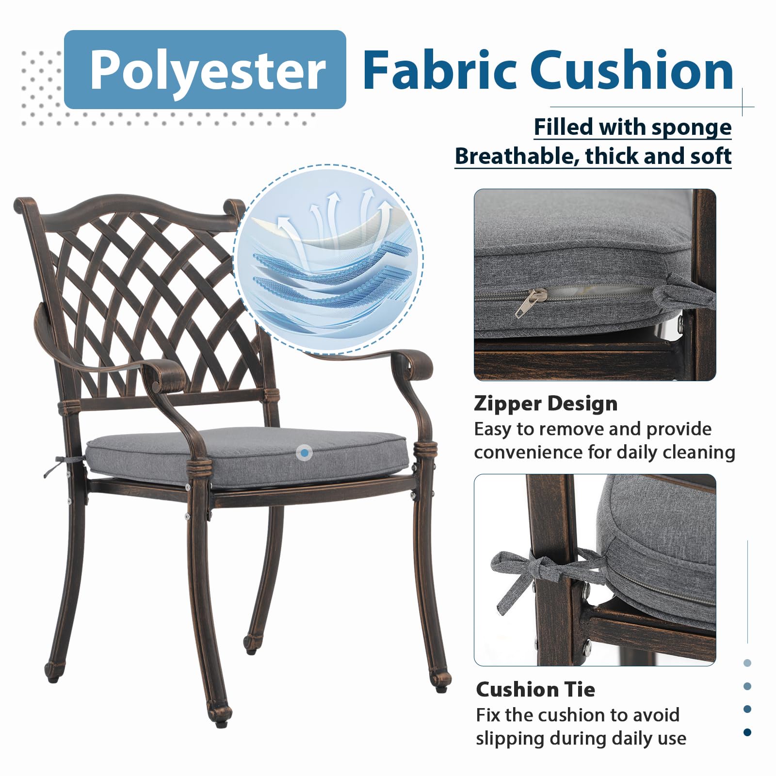 JOIVI 2-Piece Cast Aluminum Patio Chairs Set with Cushions & Armrests - Outdoor Dining Metal Chairs for Garden, Backyard, Lawn or Indoor Use - Durable Lattice Design for Relaxing & Entertaining