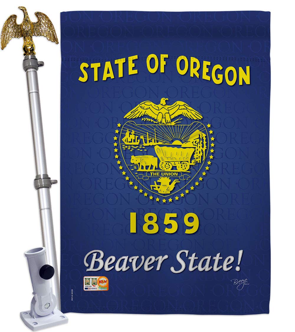 Oregon Americana House Flag Set - 28x40in w/Flagpole - Perfect for Outdoor Decor