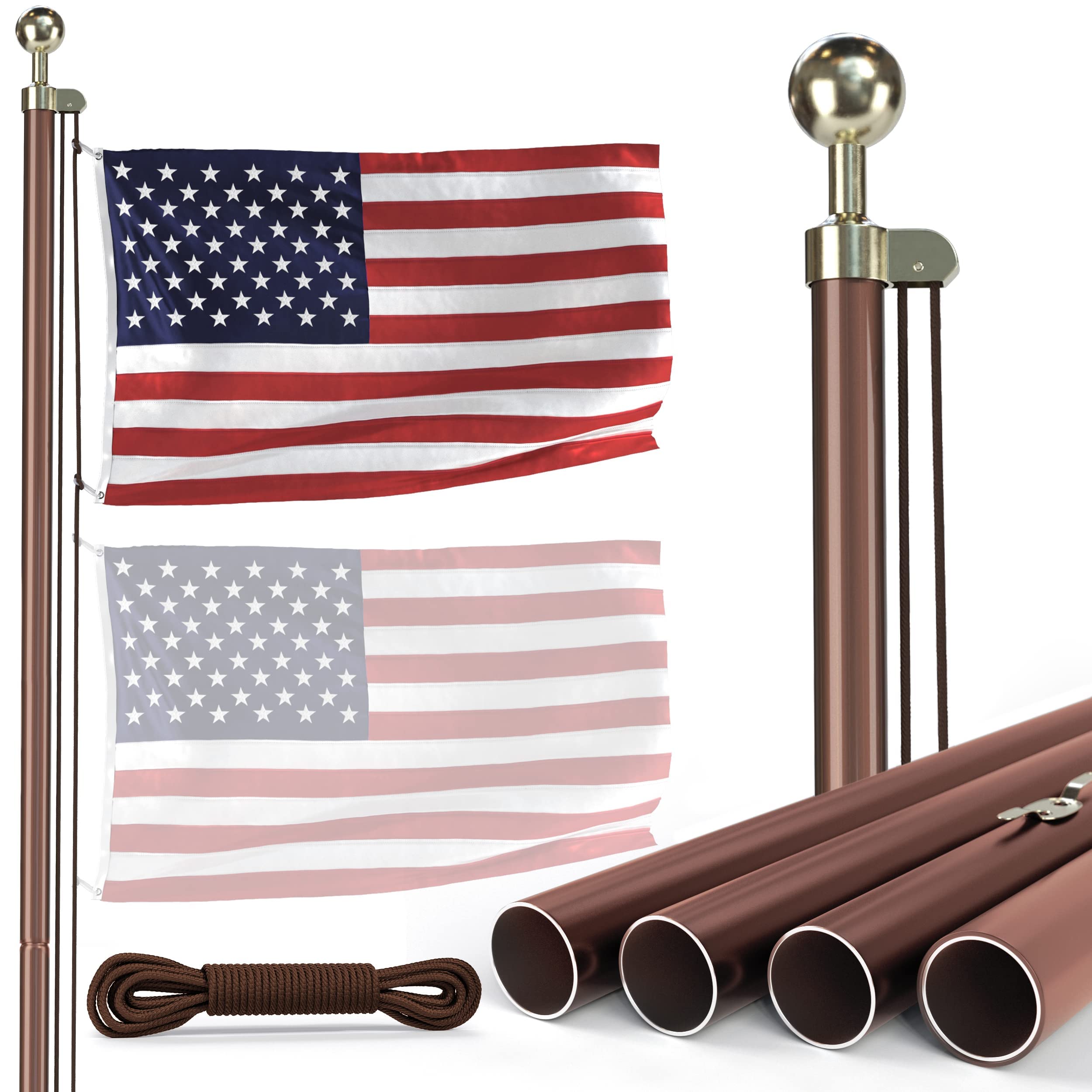 18FT Heavy Duty US Steel Flag Pole Kit for Outdoors - All American Inground Flagpole with 4x6 Embroidered Flag - Perfect for Residential House Porch, Commercial Buildings & Patriotic Events - Made in USA