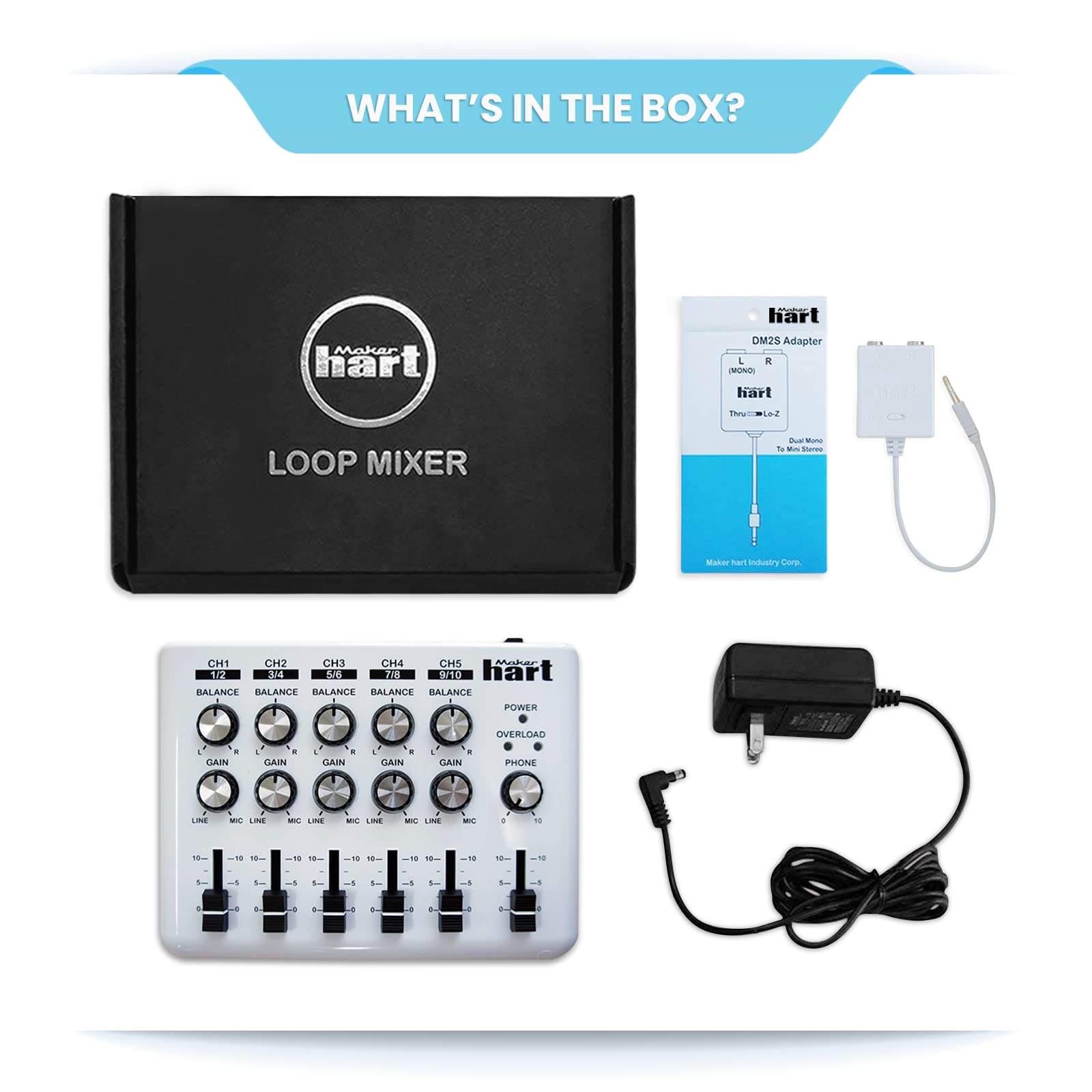 Maker Hart Portable Audio Loop Mixer with DM2S Adapter - Professional DJ & Music Production Equipment for Live Performances & Studio Recording