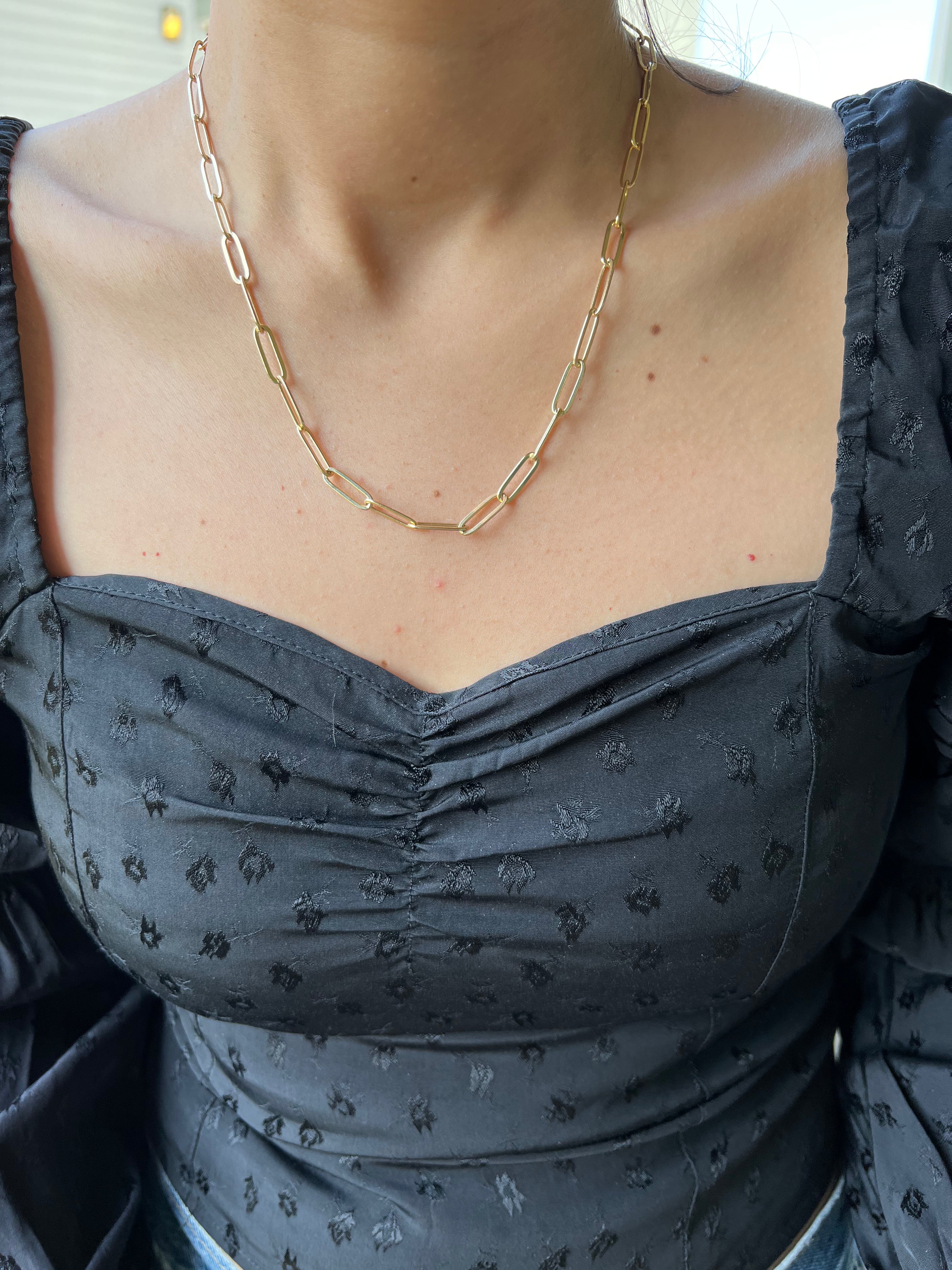 18k Gold Filled Paperclip Chain Necklace - Dainty Minimalist Layering Jewelry for Women - Perfect for Everyday Wear, Gift Giving & Special Occasions