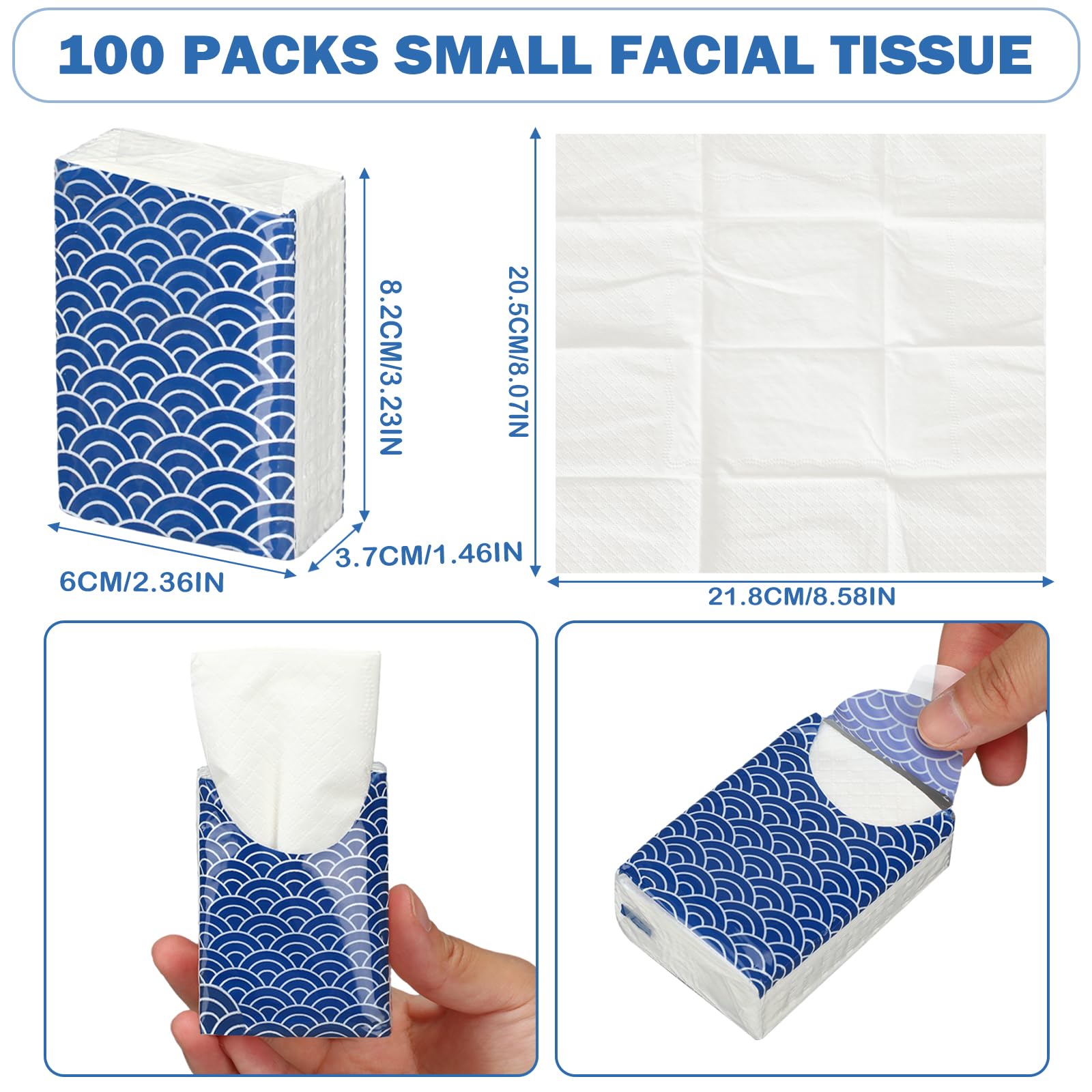 Honoson 200 Pack Travel Tissues Bulk - 2000 Sheet Pocket Size 3-Ply Facial Tissues for Office, Car, School & Daily Use | Portable Mini Tissues for Travel, Gym, Purse & Emergency Kits (Cool)
