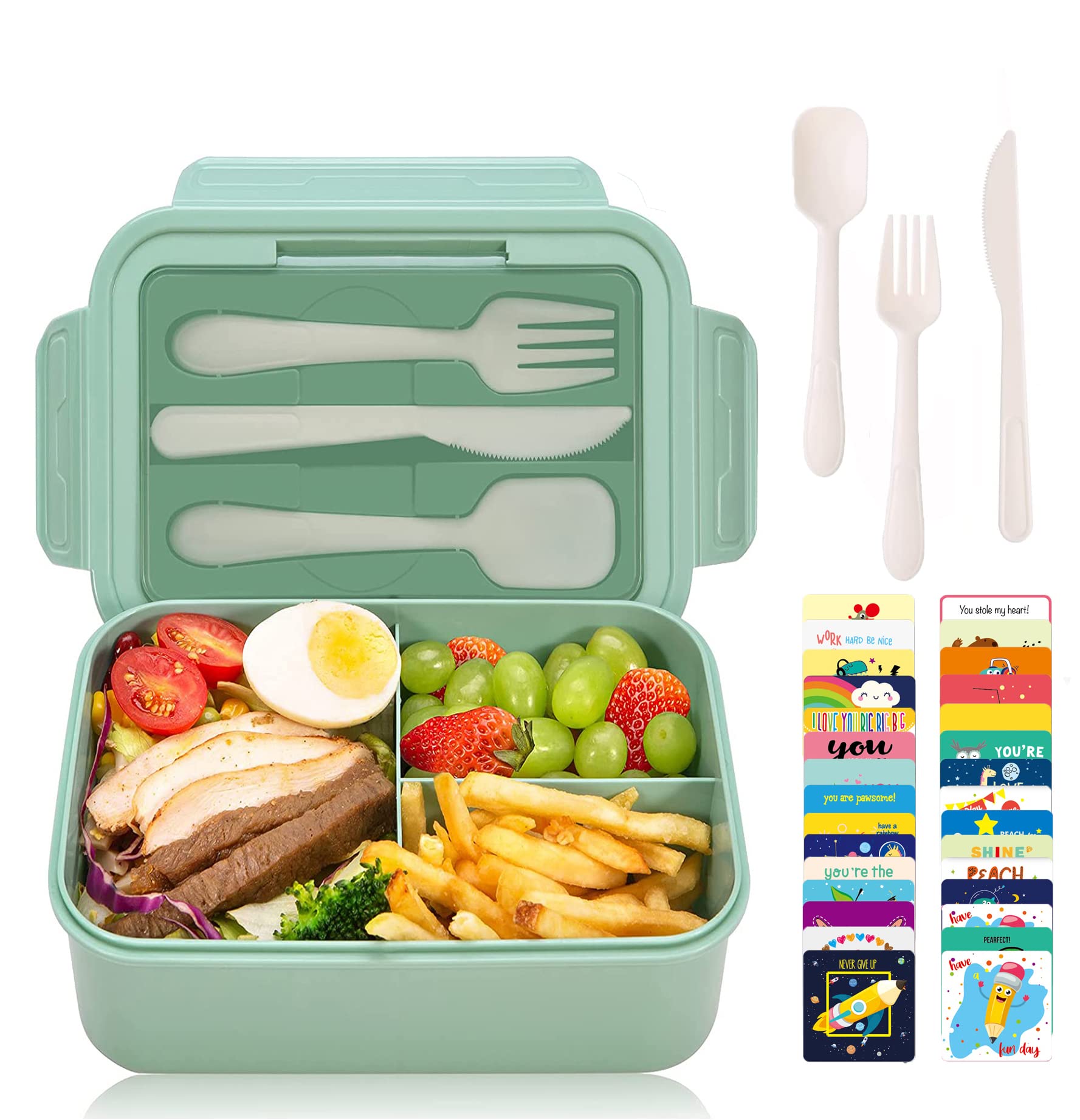 Eco-Friendly 3-Compartment Bento Lunch Box for Adults & Kids - Leak-Proof Food Container with Utensil Set - Perfect for Office, School, Picnic & Meal Prep - Minimalist Design Lunchbox for Healthy Eating On-The-Go