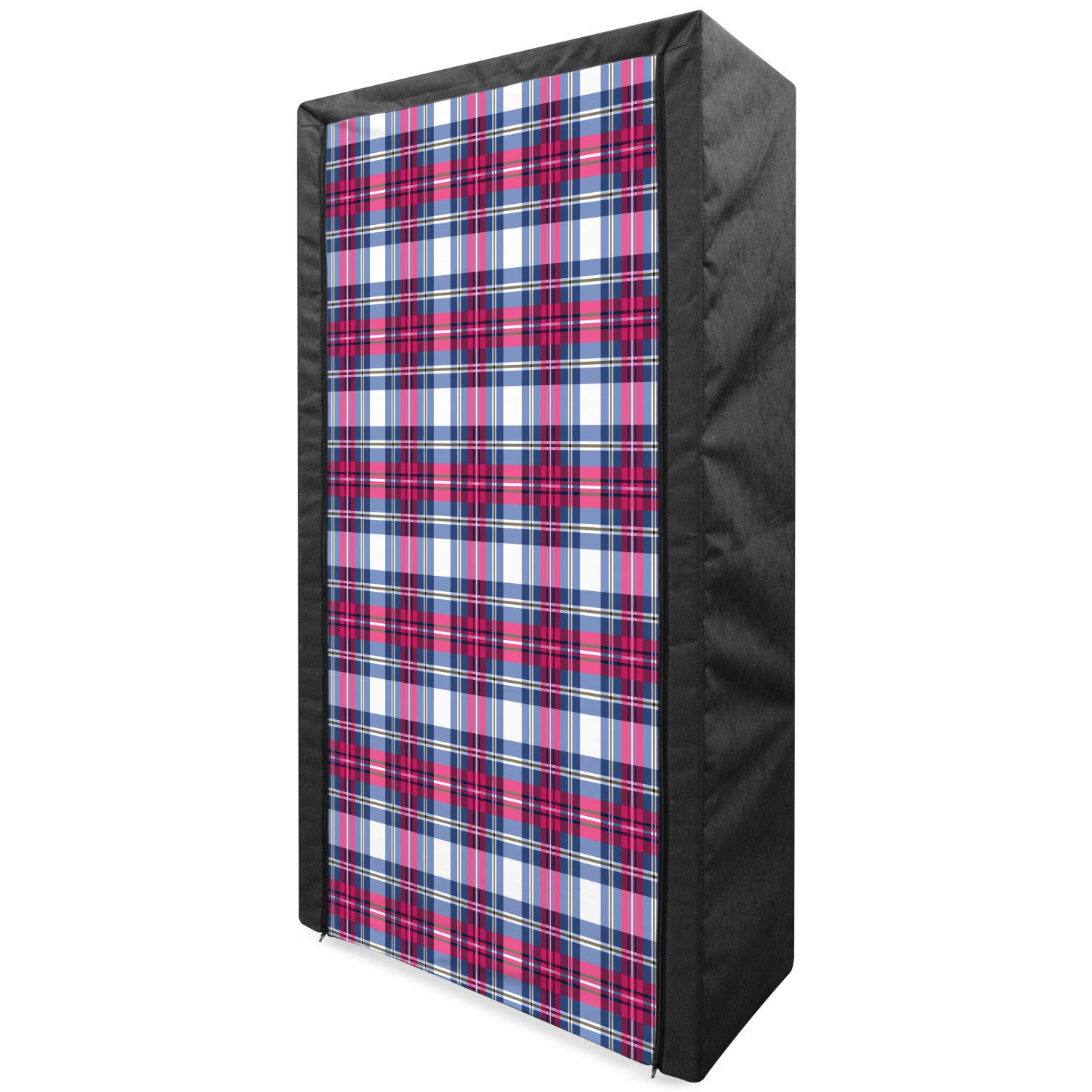 Ambesonne Plaid Portable Fabric Wardrobe - British Tartan Design with Modern Pink & Blue Tile Pattern - 33.5