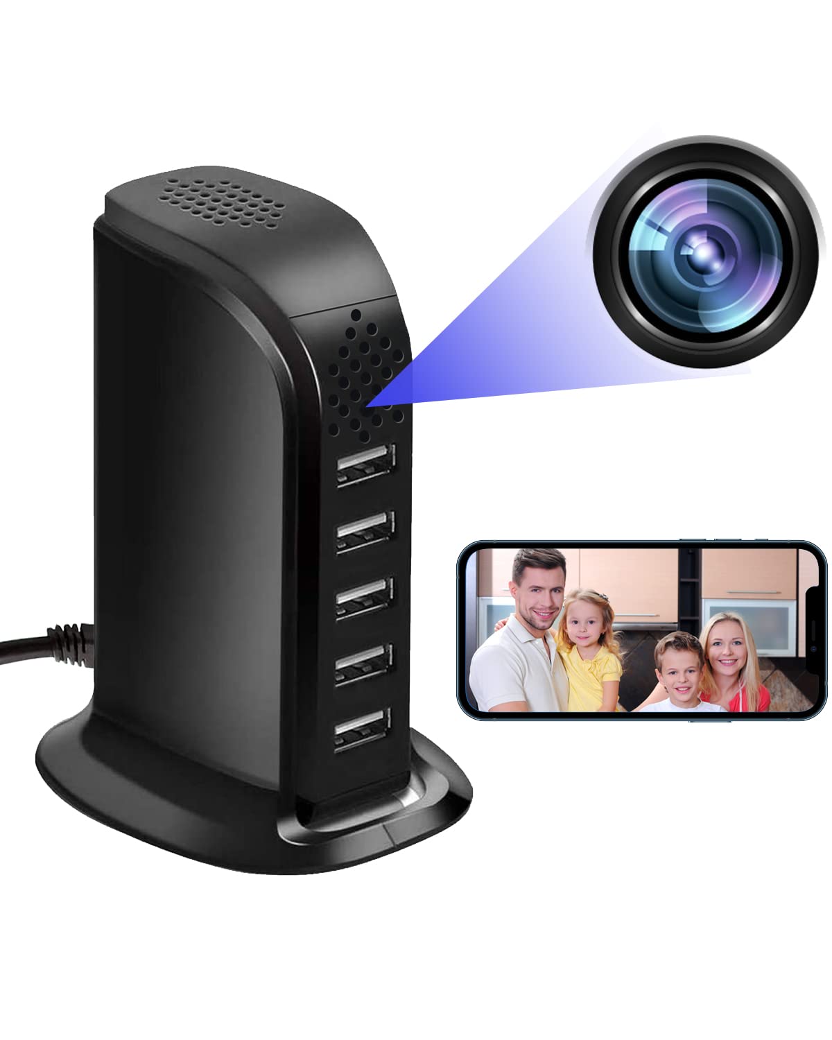 KAGMY Upgraded HD 1080P WiFi Hidden Spy Camera - 5-Port USB Charger with Motion Detection & Remote View for Home/Office Security Surveillance | Perfect for Nanny Cams, Elderly Monitoring & Business Protection