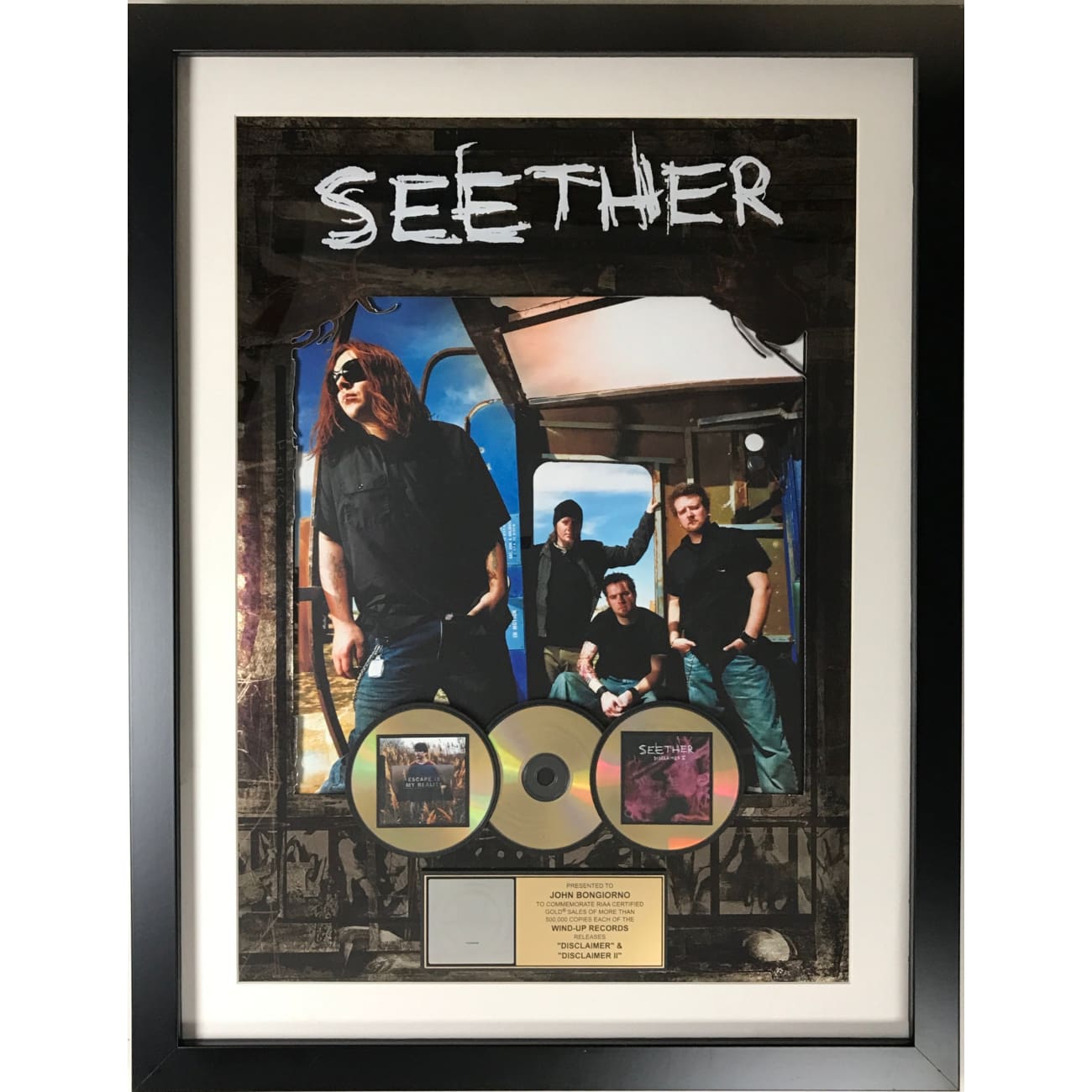 Seether Disclaimer & Disclaimer II RIAA Gold Album Award - Perfect for Music Collectors & Fans, Great for Display in Home or Office