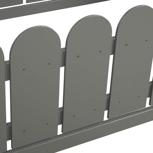 Wooden Twin Bed Frame with Safety Fence - Cabin Style Floor Bed for Kids, Nursery Furniture & Play Tent (Gray) | Perfect for Toddler Rooms, Montessori Bedrooms & Cozy Play Areas