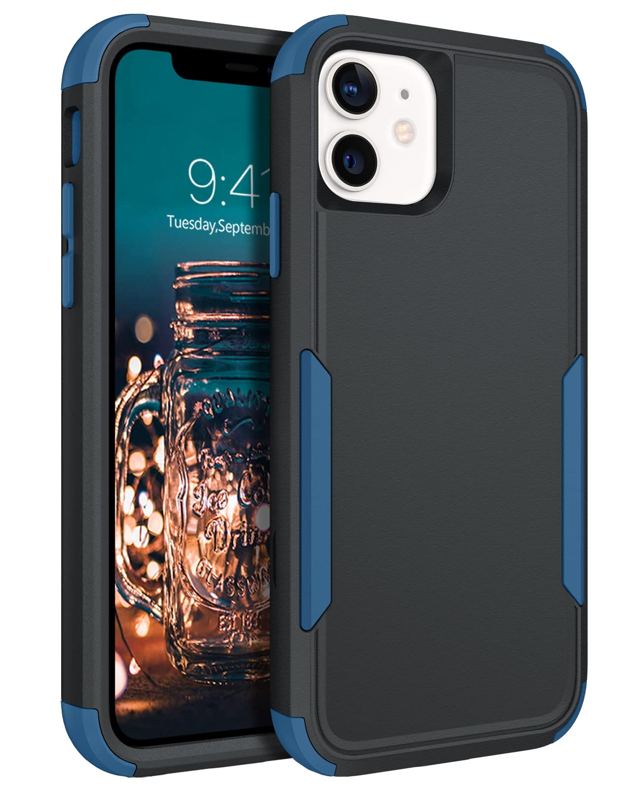 Premium Heavy Duty 3-in-1 Shockproof iPhone 12/12 Pro Case - Rugged Non-Slip Full Body Protection with Hard PC & Soft TPU Bumper (6.1 Inch) | Ideal for Outdoor, Work & Daily Use | Black/Navy Blue