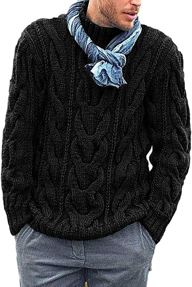 Men's Cable Knit Turtleneck Sweater - Loose Fit Long Sleeve Chunky Winter Pullover for Casual Wear & Cold Weather Outfits
