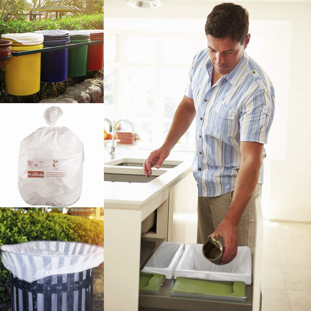 Primode 13 Gallon Compostable Trash Bags - 50 Count, Extra Thick 0.87 Mil Kitchen Waste Bags for Food Scraps & Yard Waste | ASTM D6400 Certified, BPI & TÜV Austria Approved | Ideal for Eco-Friendly Kitchen, Garden & Compost Bin Use