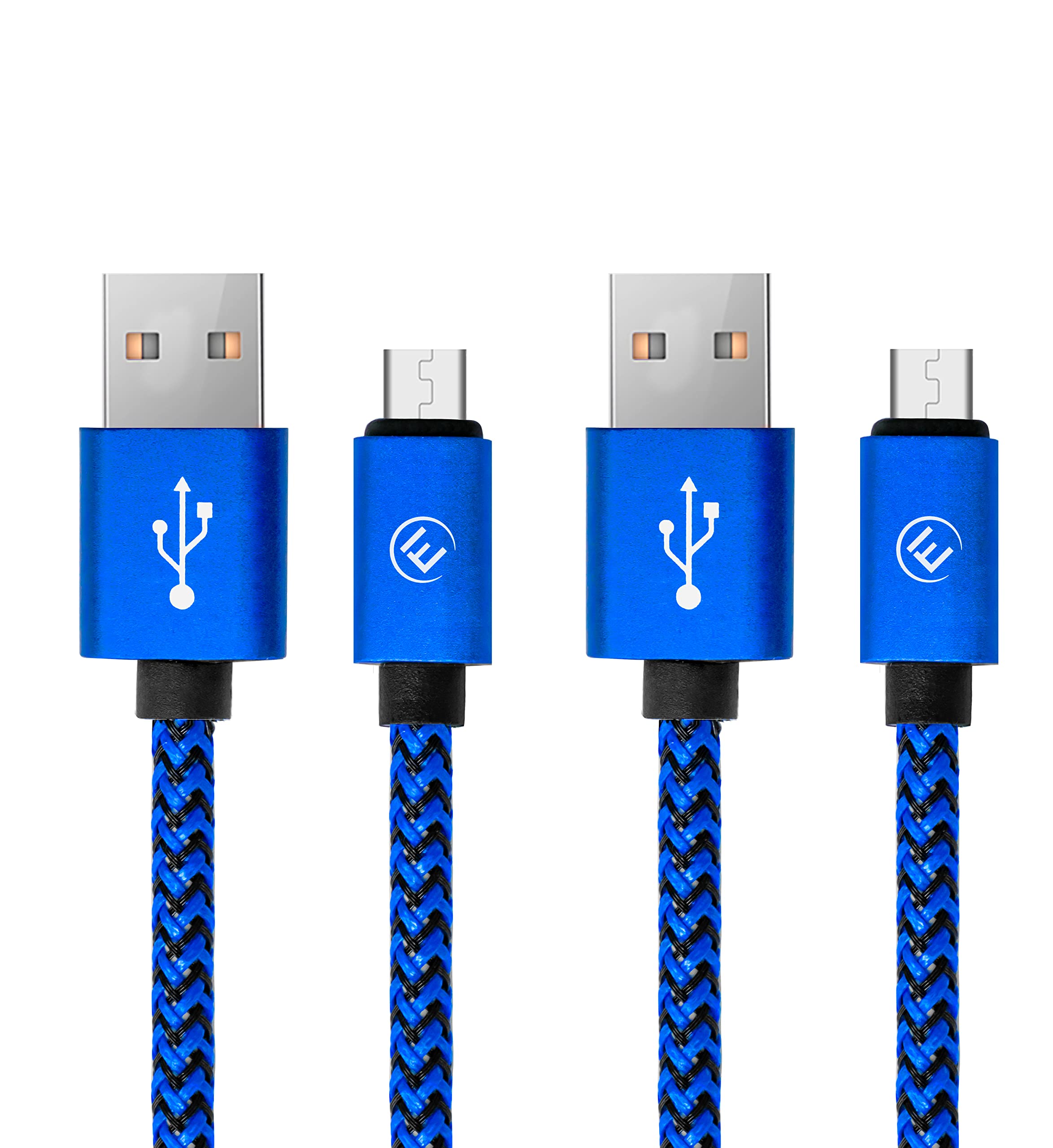 EVOMIND Braided Nylon Micro USB Cable [2-Pack 6.6ft] Fast Charging & Data Sync for Xiaomi Redmi 9C/6A/Note 6 Pro, Samsung Galaxy S7/S6/A10/J Series, PS4/Xbox One Controllers - Durable Blue Cables for Gaming & Mobile Devices