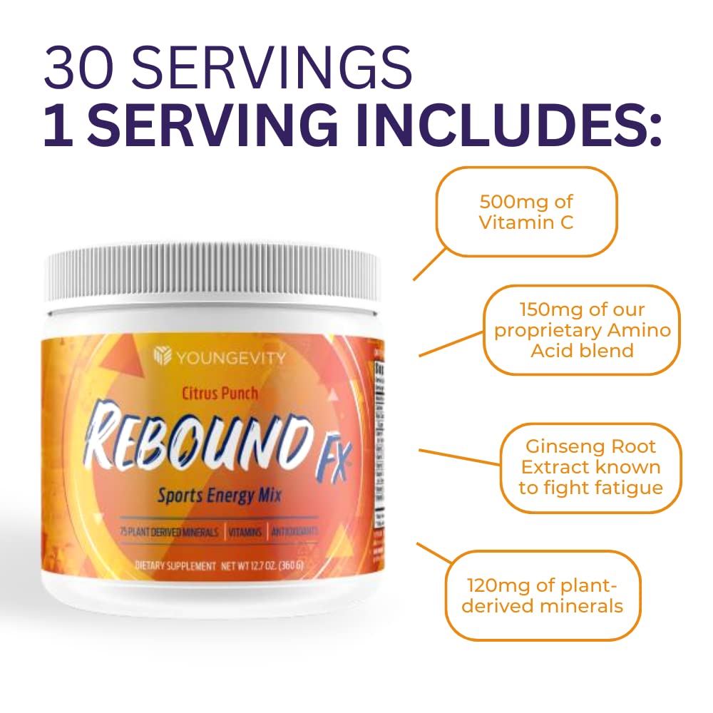 Youngevity Rebound FX Citrus Powder 360g - Vitamin & Mineral Supplement with Antioxidants for Energy Boost - Immune Support Drink Mix for Men & Women - Great for Workouts, Travel & Daily Wellness (2 Pack)