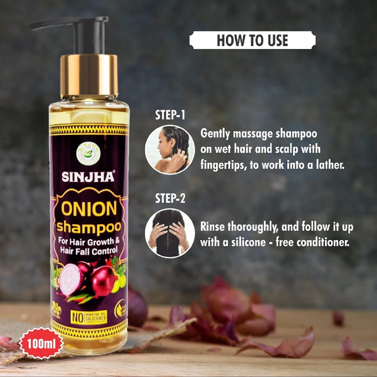 Sinjha Onion Black Seed Hair Oil 100ml with Onion Shampoo - Promotes Hair Growth & Reduces Hair Fall - Natural Hair Care Treatment for Thicker, Stronger Hair - Perfect for Daily Hair Care Routine & Scalp Nourishment