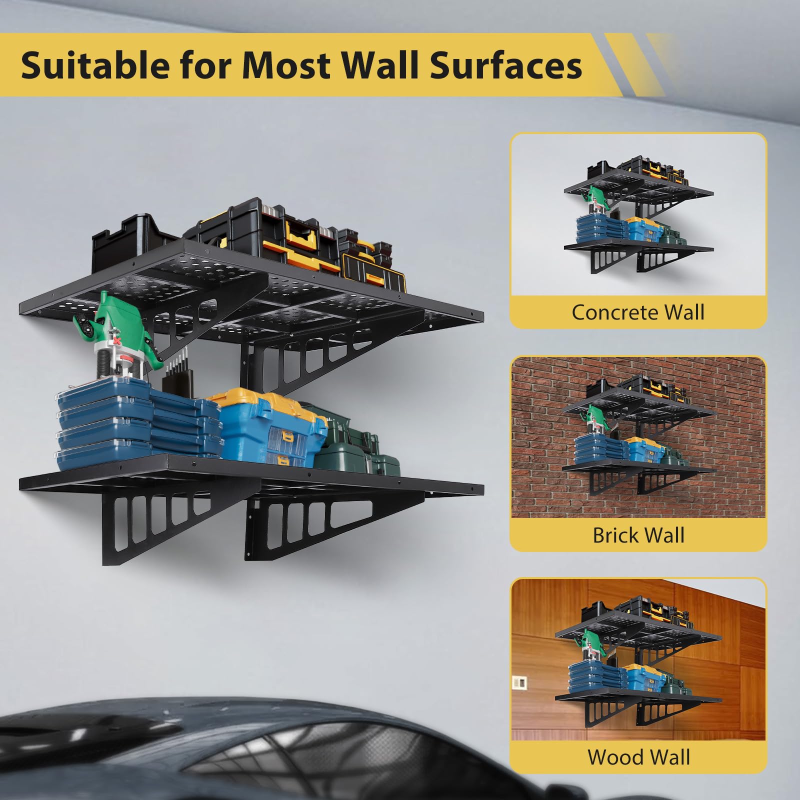 2-Pack Garage Wall Shelves 2x3ft - Heavy Duty Wall Mounted Floating Shelves with 560lbs Load Capacity - Garage Storage Rack for Kitchen, Pantry, Workshop & Home Organization